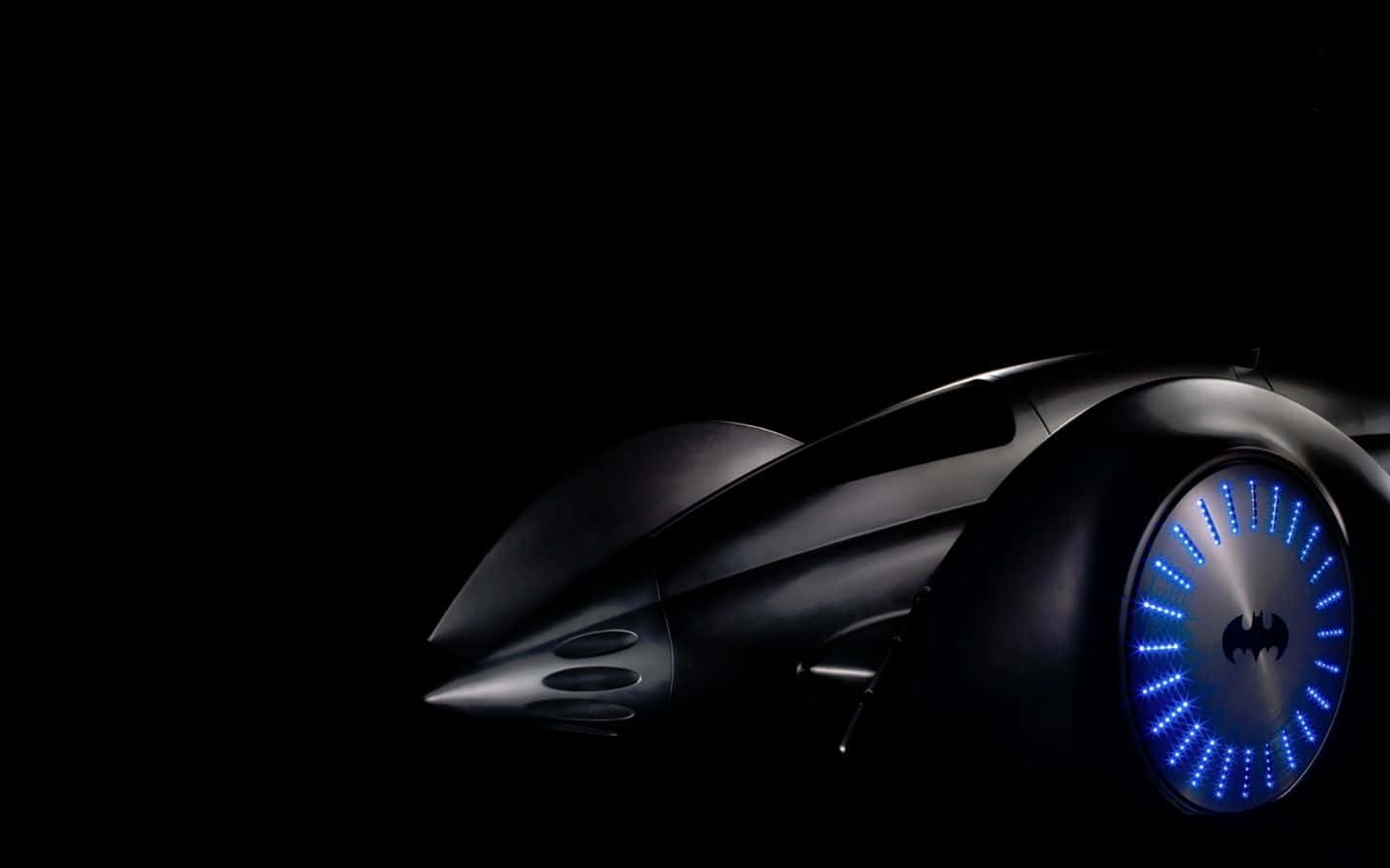 Batmobile, blue bat symbol wheels, sleek black, HD Desktop Wallpaper