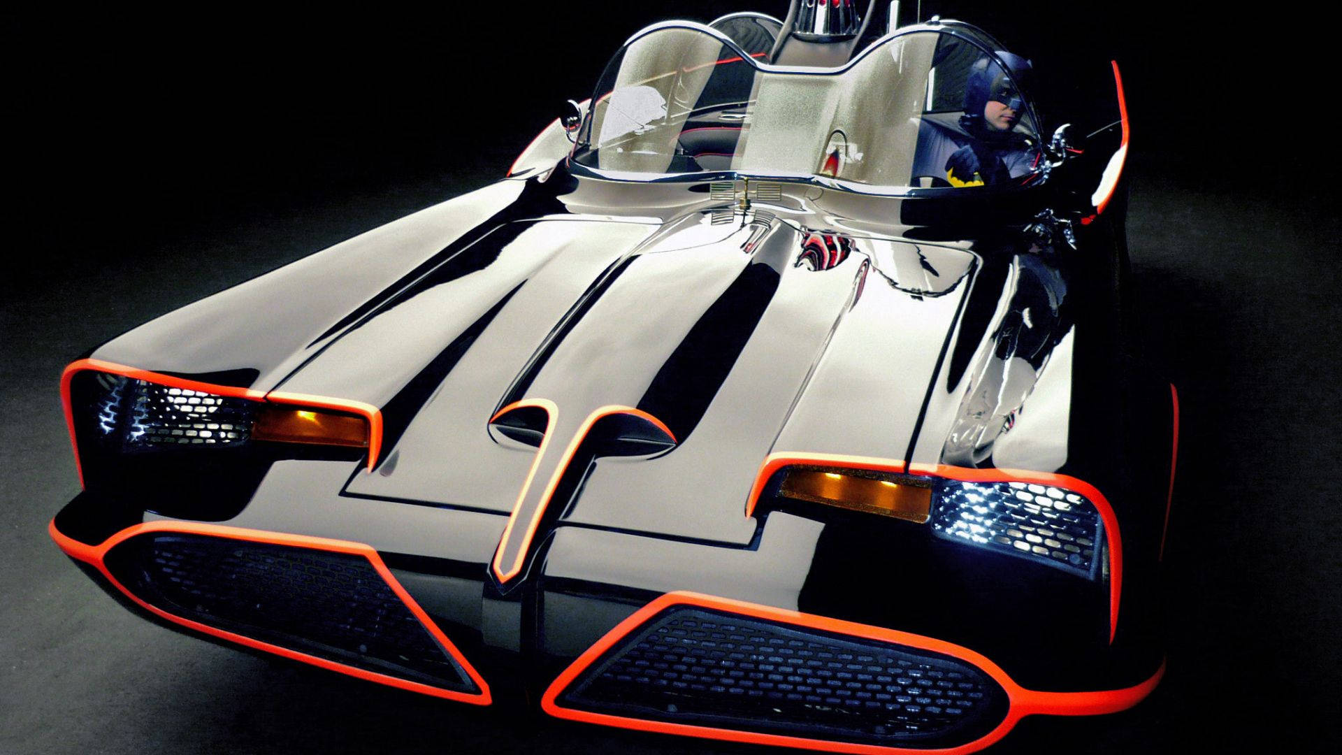1966 Batmobile, silver, glowing orange accents, Full HD Desktop Wallpaper