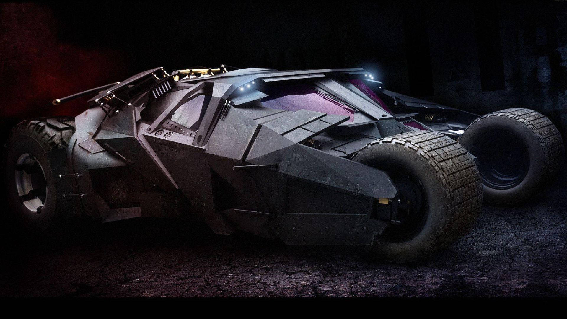 matte black, Batmobile, glowing lights, Full HD Desktop Wallpaper