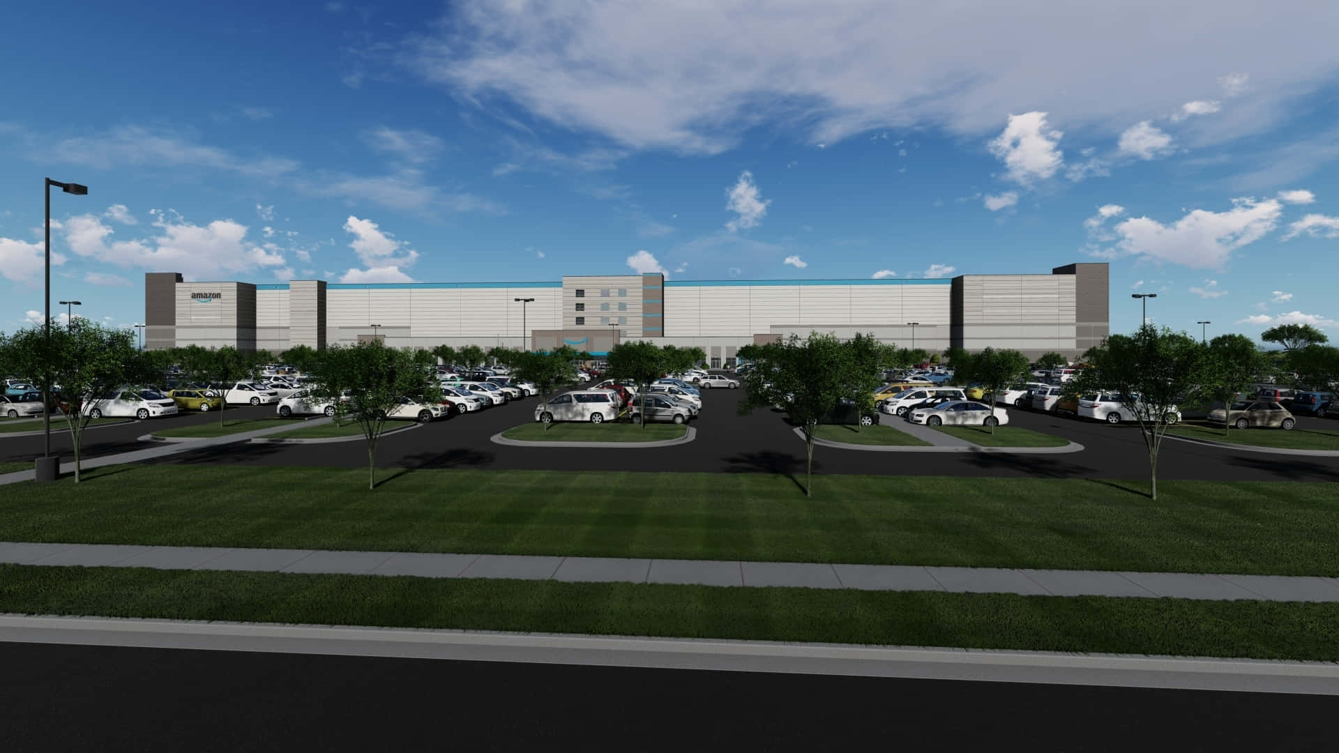 Baton Rouge, modern commercial complex, large parking lot, Full HD Desktop Wallpaper