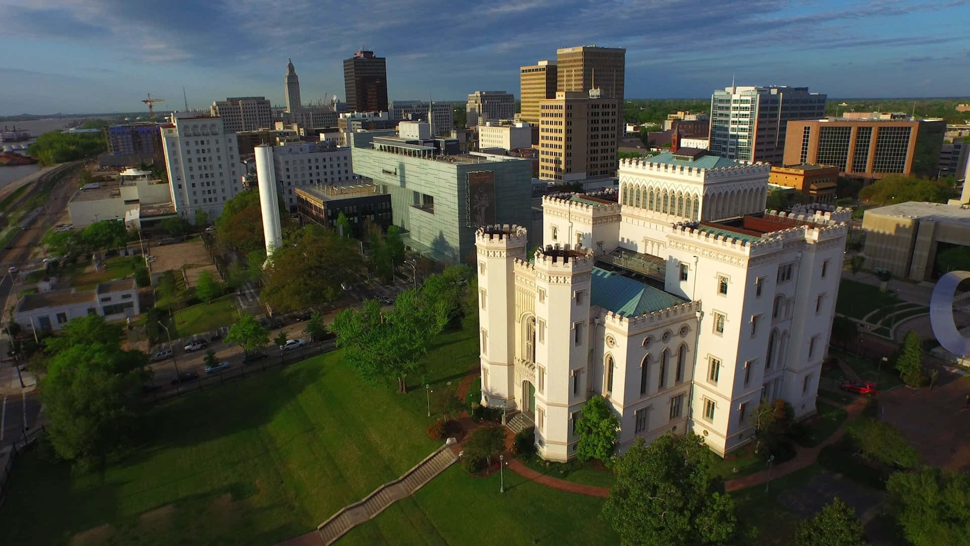 Baton Rouge, downtown skyline, white castle-like building, Full HD Desktop Wallpaper