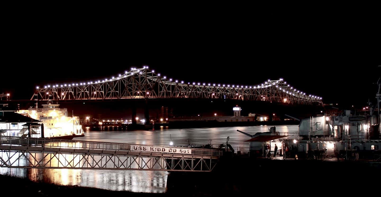 Baton Rouge, nighttime bridge, truss bridge, HD Desktop Wallpaper