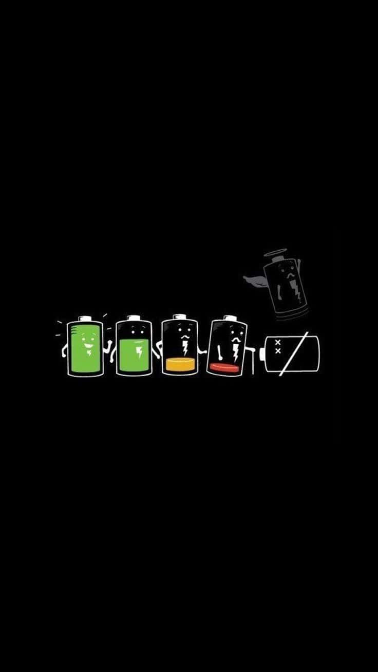 Drain Battery Funny Lock Screen, cartoon batteries with faces, full green to dead red, HD Phone Wallpaper