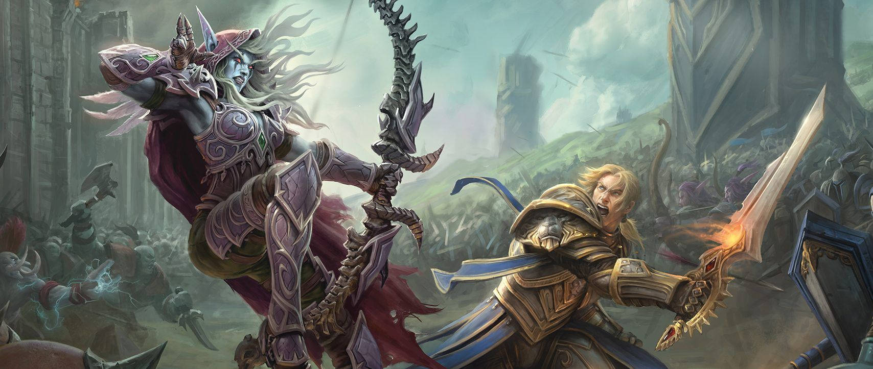 Battle For Azeroth, fantasy warriors, crumbling ruins, HD Desktop Wallpaper