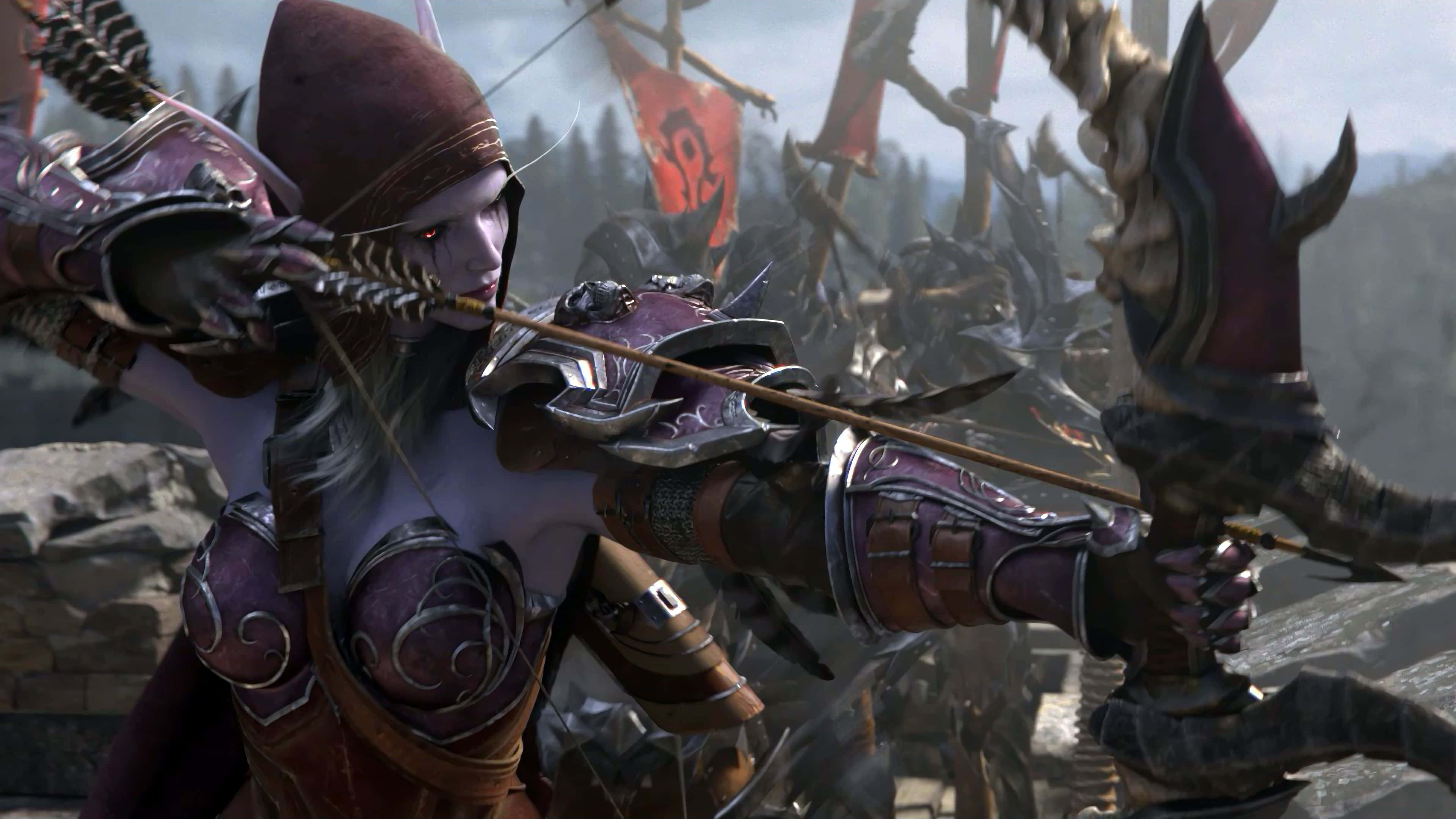 Battle for Azeroth, elf archer, purple armor, 4K Desktop Wallpaper