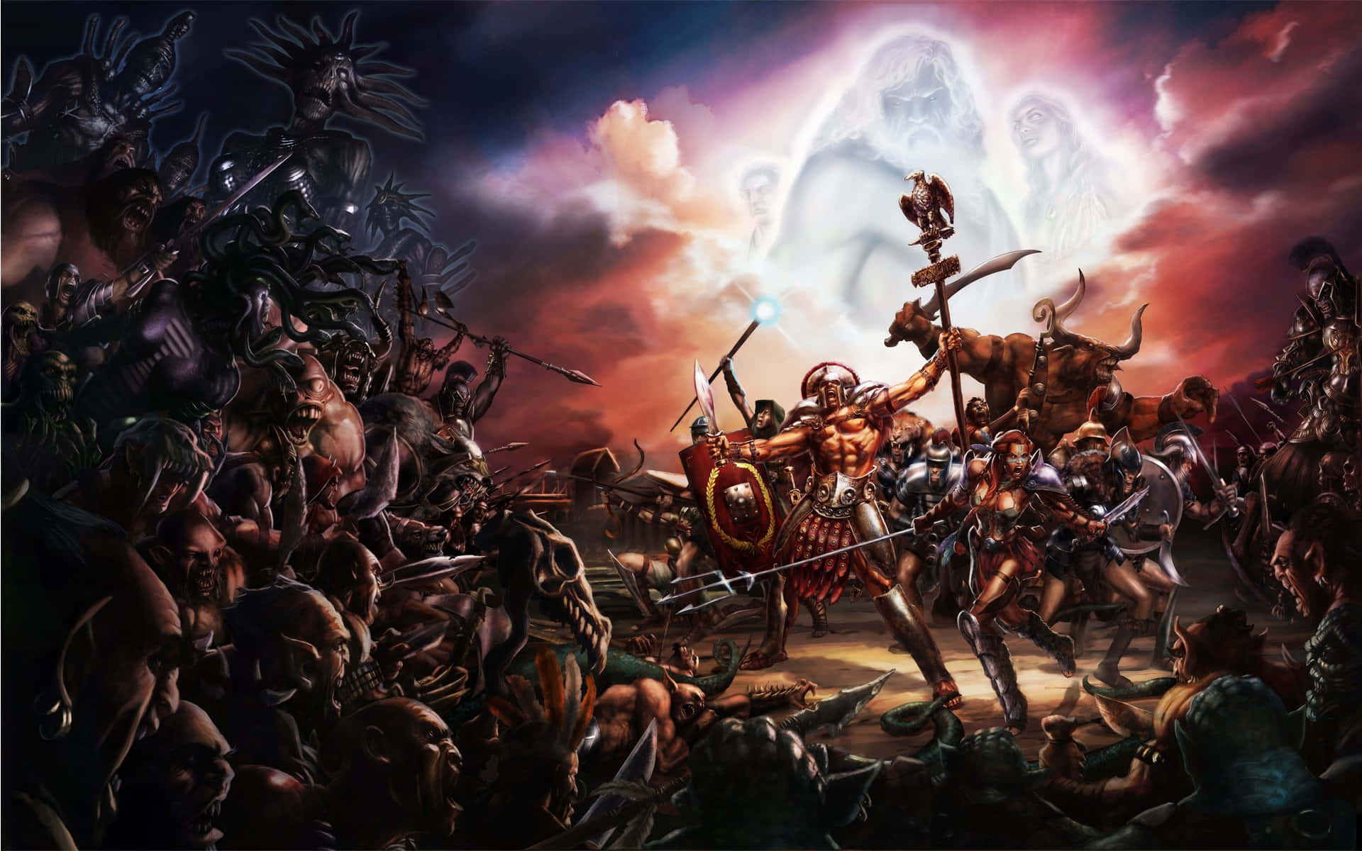 Battle Of Gods, glowing sword, monstrous foes, Full HD Desktop Wallpaper