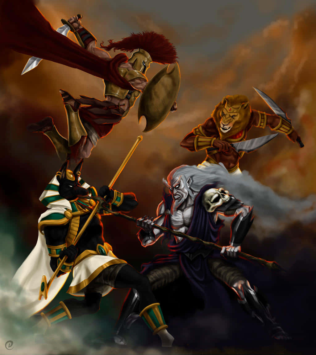 Battle Of Gods, mythological warriors, fiery storm, SD Phone Wallpaper
