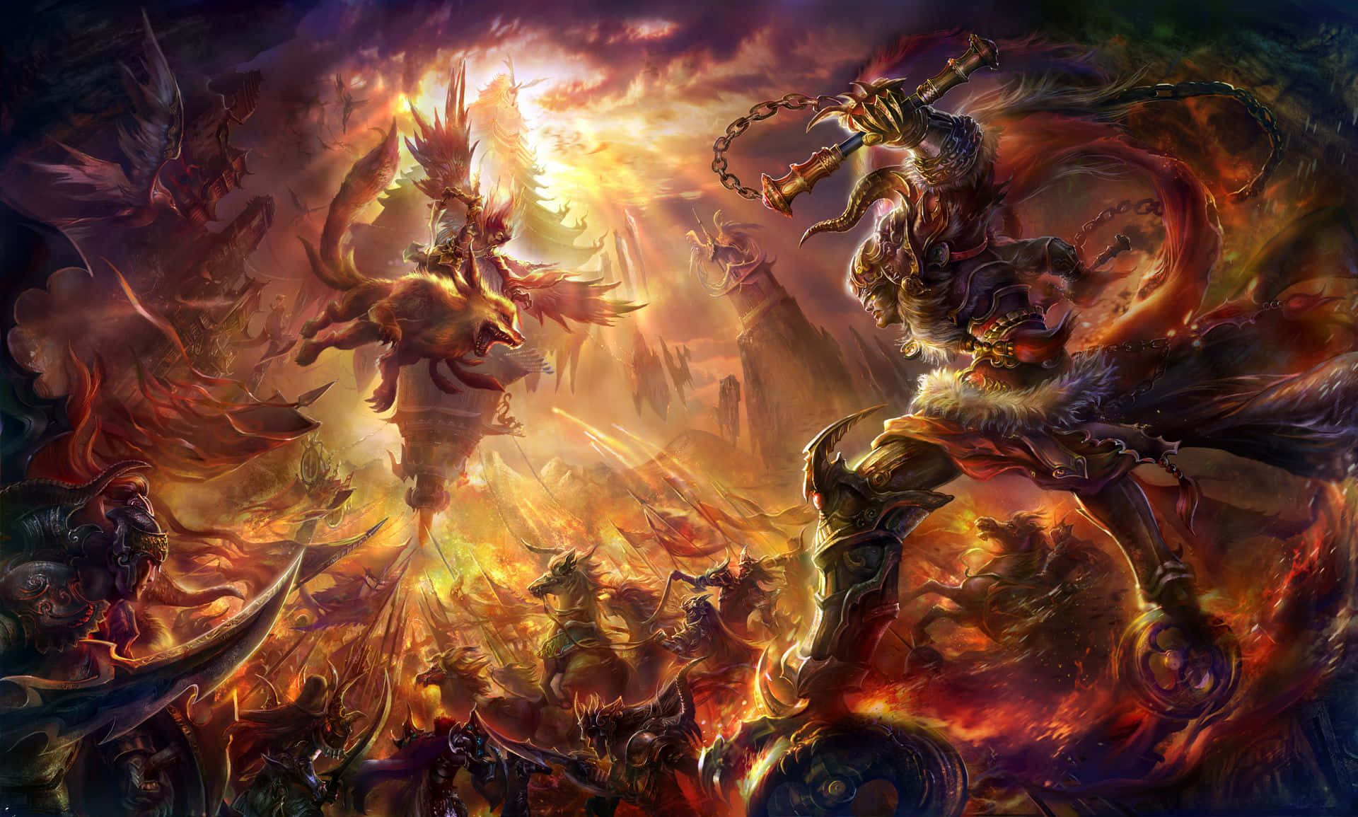 Battle Of Gods, demonic warrior, phoenix, Full HD Desktop Wallpaper