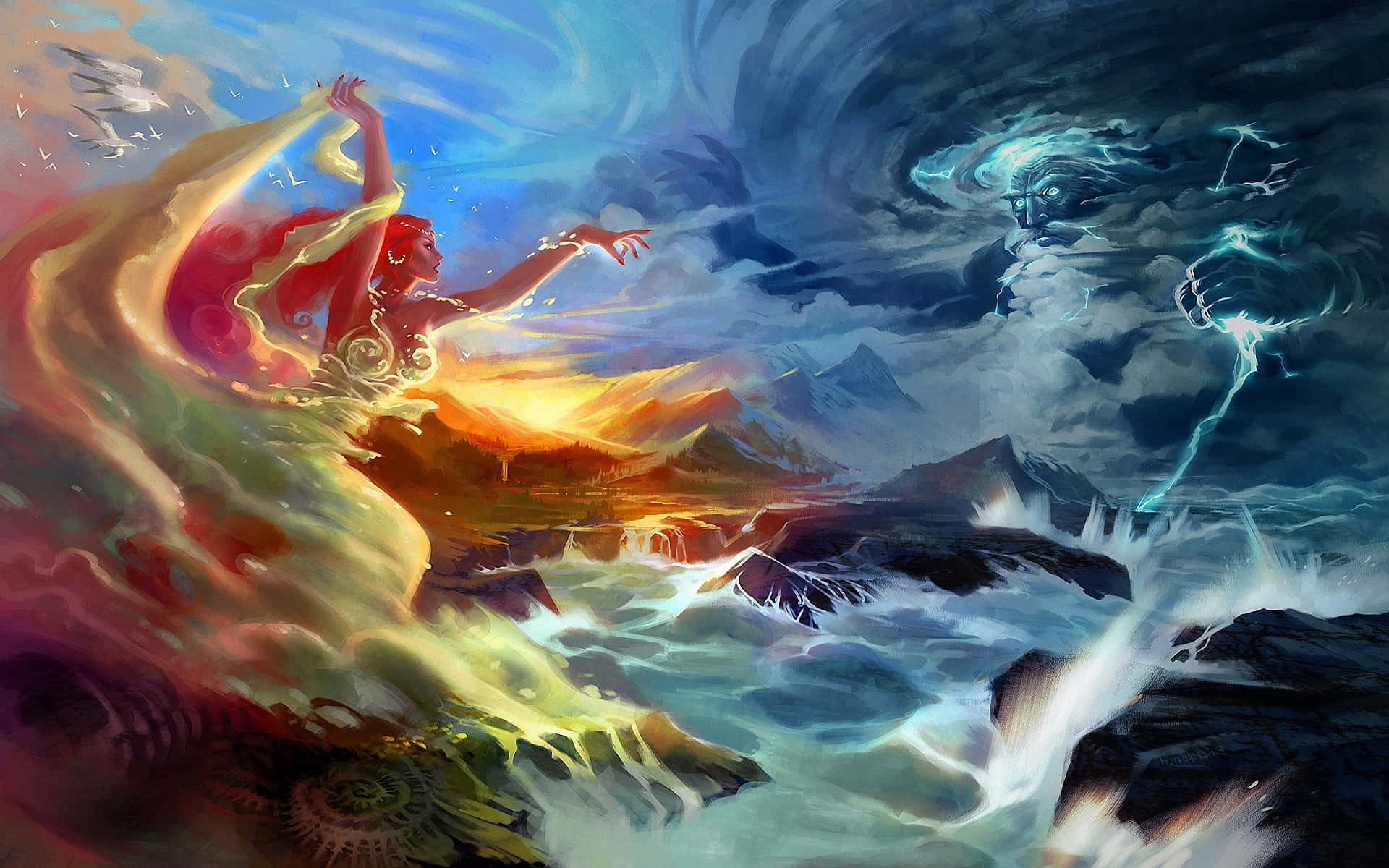 Battle Of Gods, goddess, red and gold robes, Full HD Desktop Wallpaper