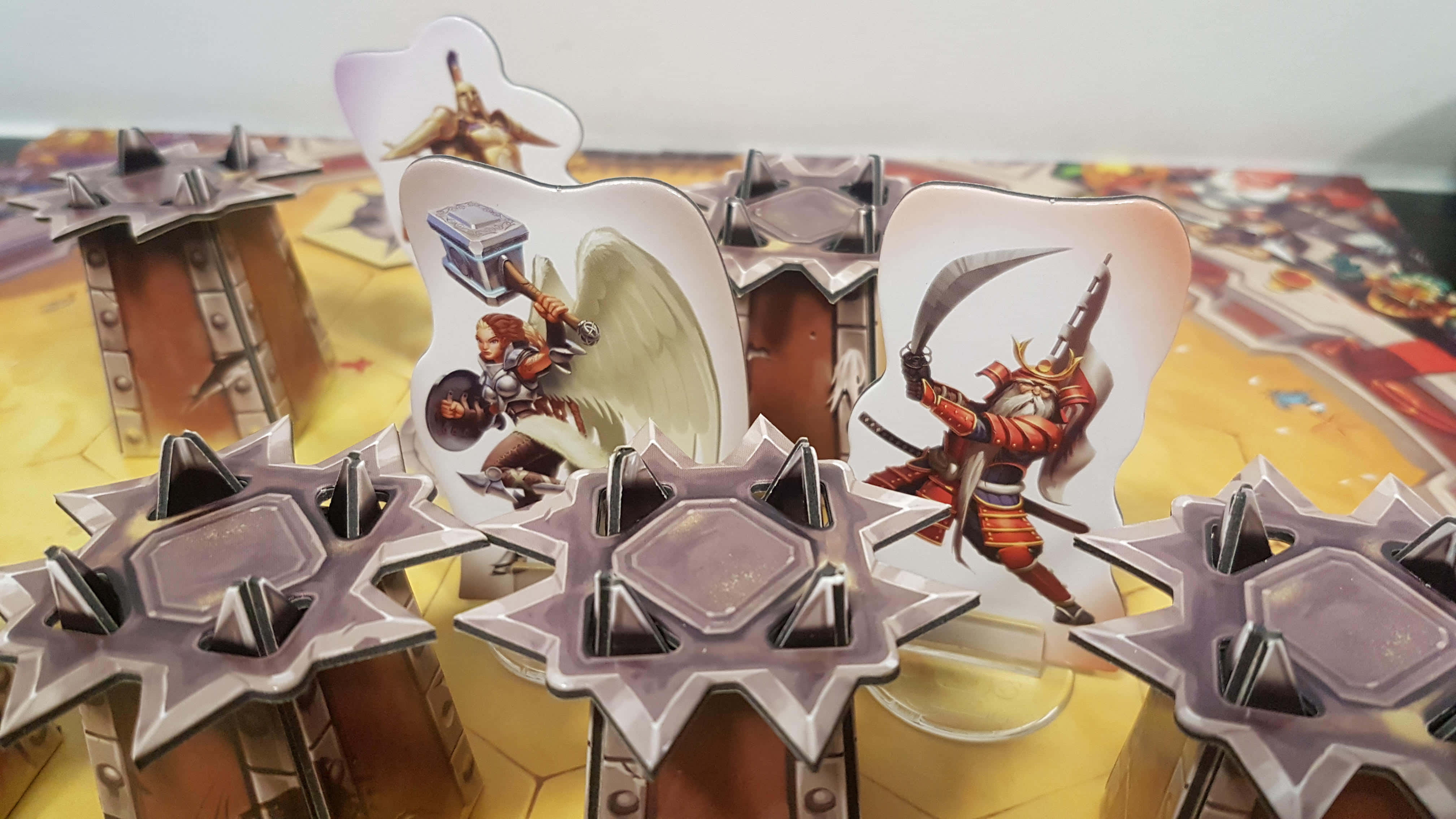Battle Of Gods, fantasy-themed game pieces, illustrated warriors, 4K Desktop Wallpaper