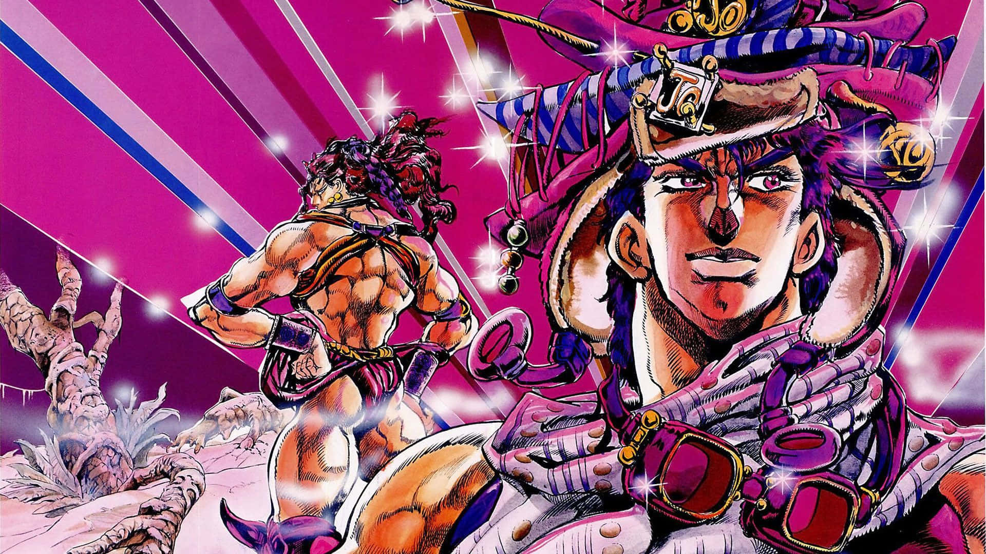 Battle Tendency, vibrant purple, pink outfits, Full HD Desktop Wallpaper