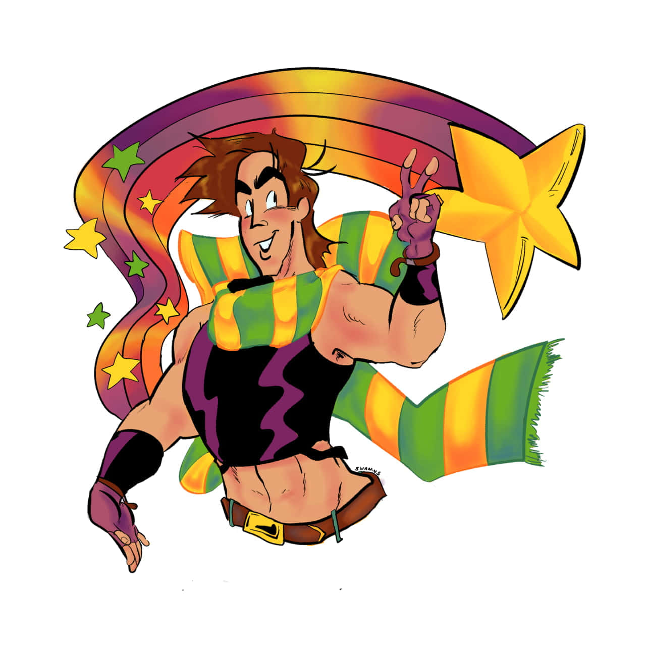 Battle Tendency, rainbow striped scarf, purple gloves, HD Desktop Wallpaper