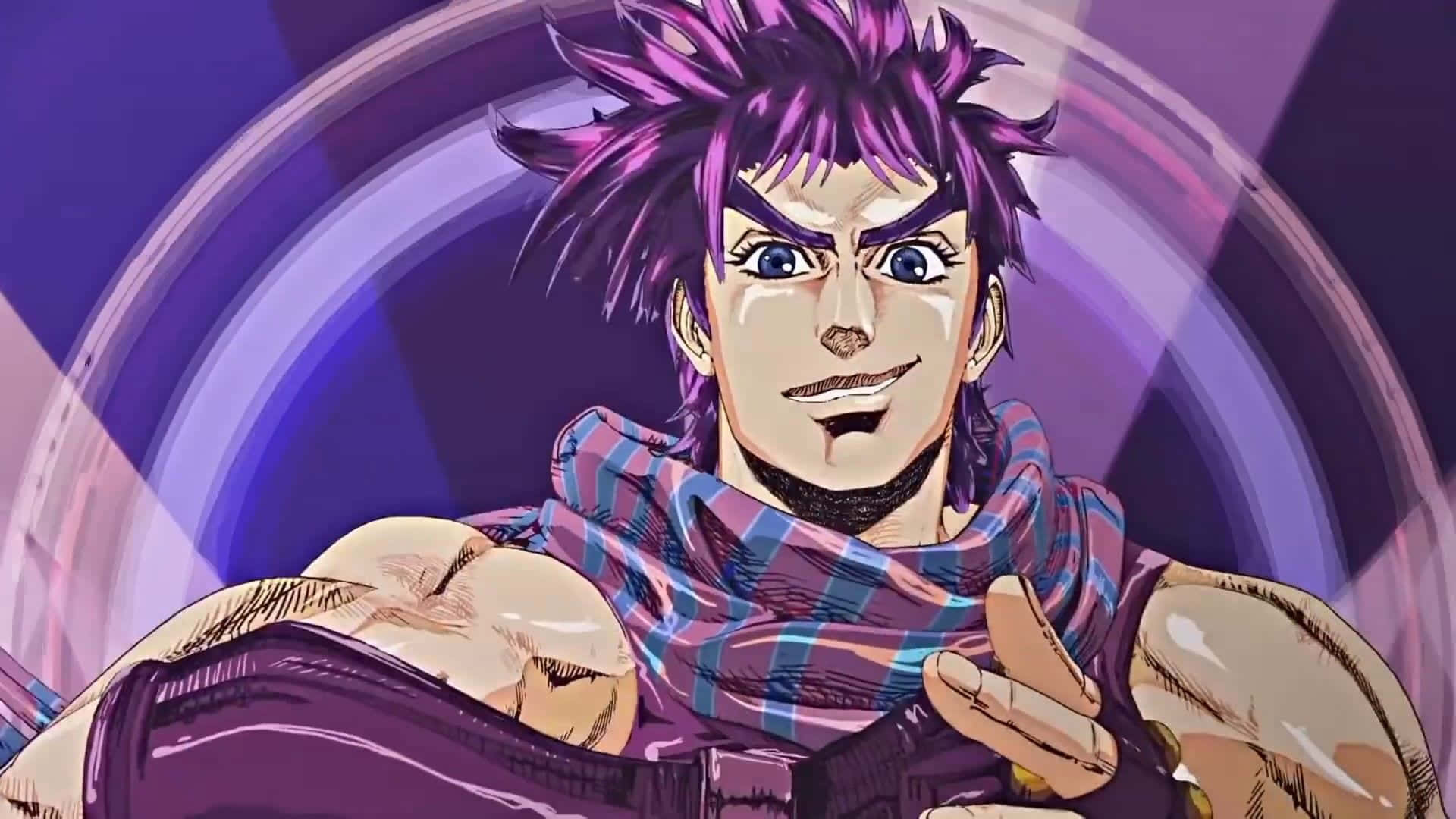 Battle Tendency, spiky purple hair, plaid scarf, Full HD Desktop Wallpaper