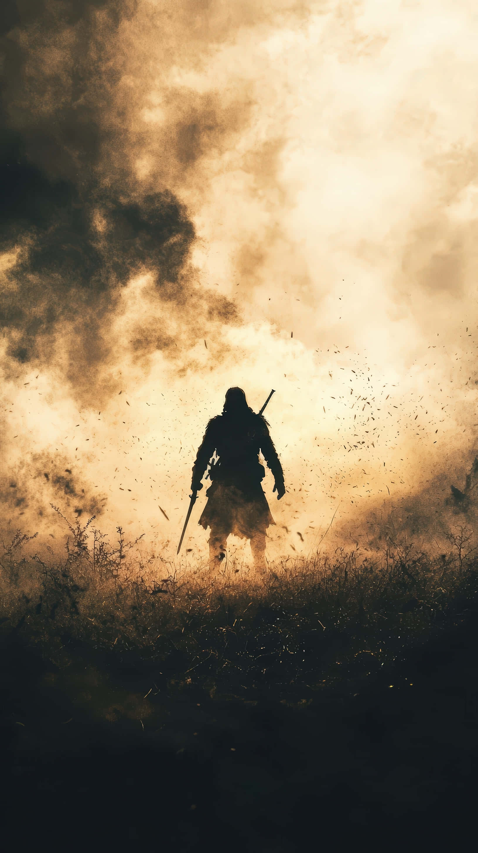 lone warrior, battlefield, smoke, 2K Phone Wallpaper