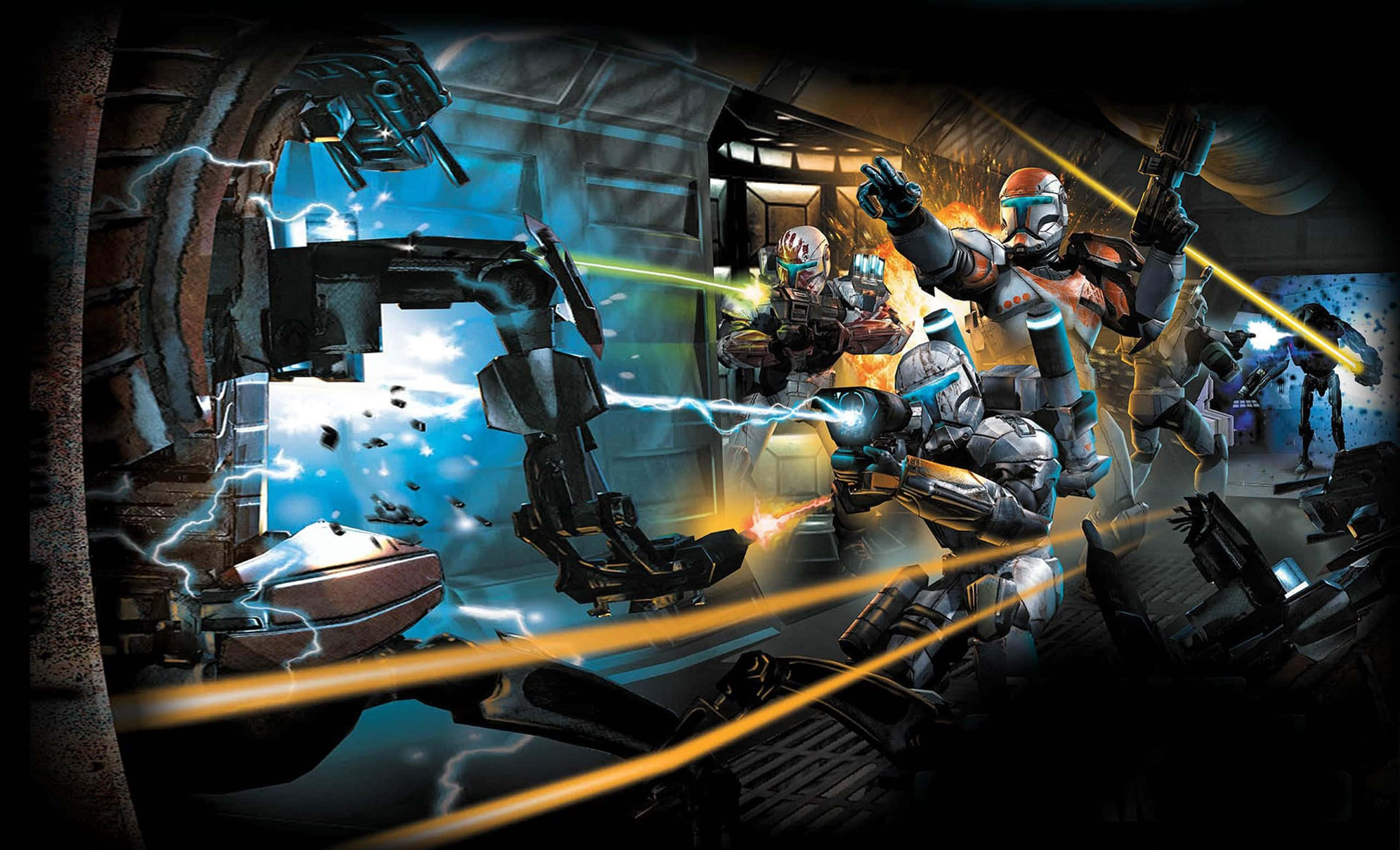 futuristic space marines, armor, droids, 2K Desktop Wallpaper