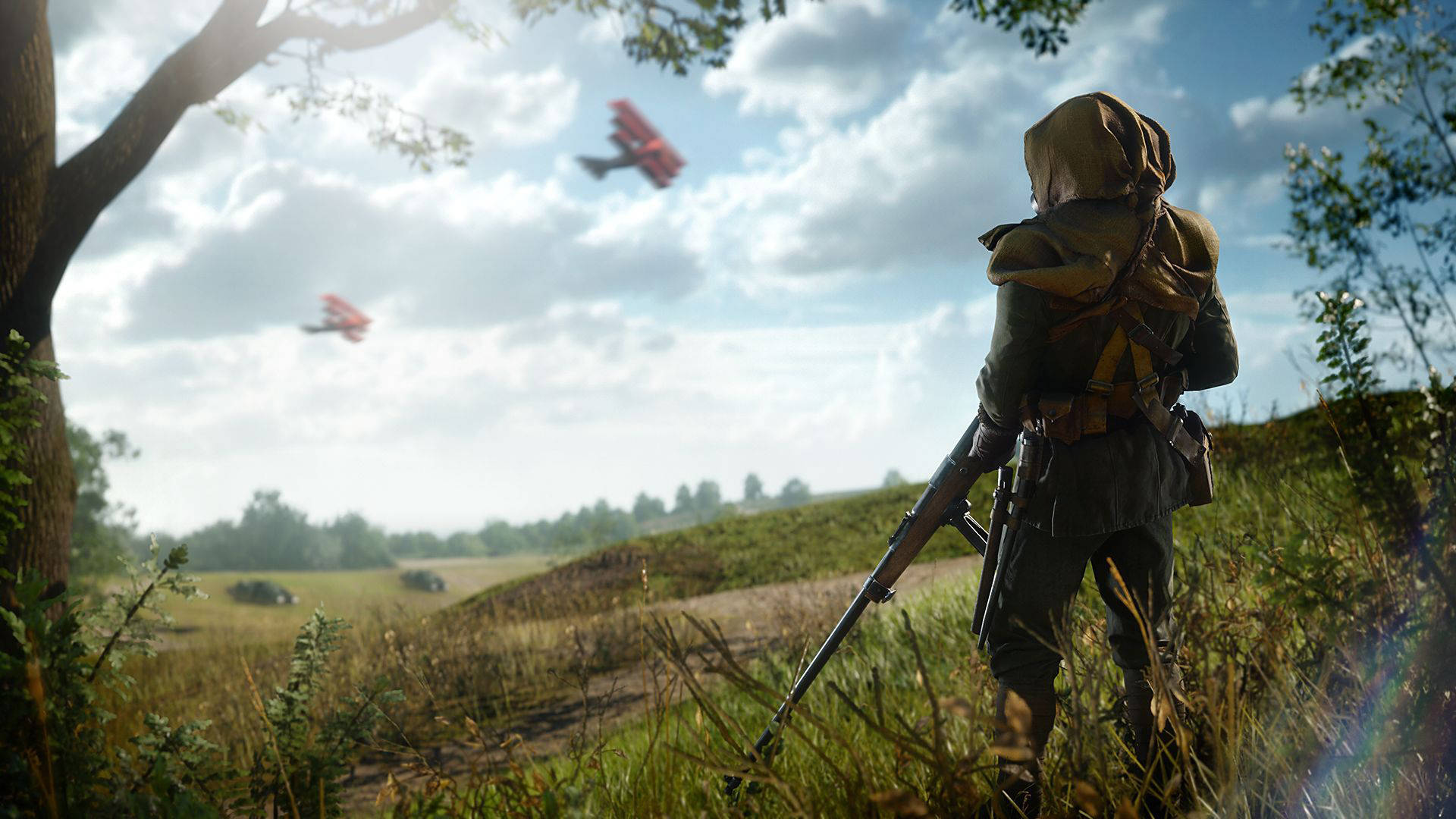Battlefield 1, WWI gear, red biplanes, Full HD Desktop Wallpaper