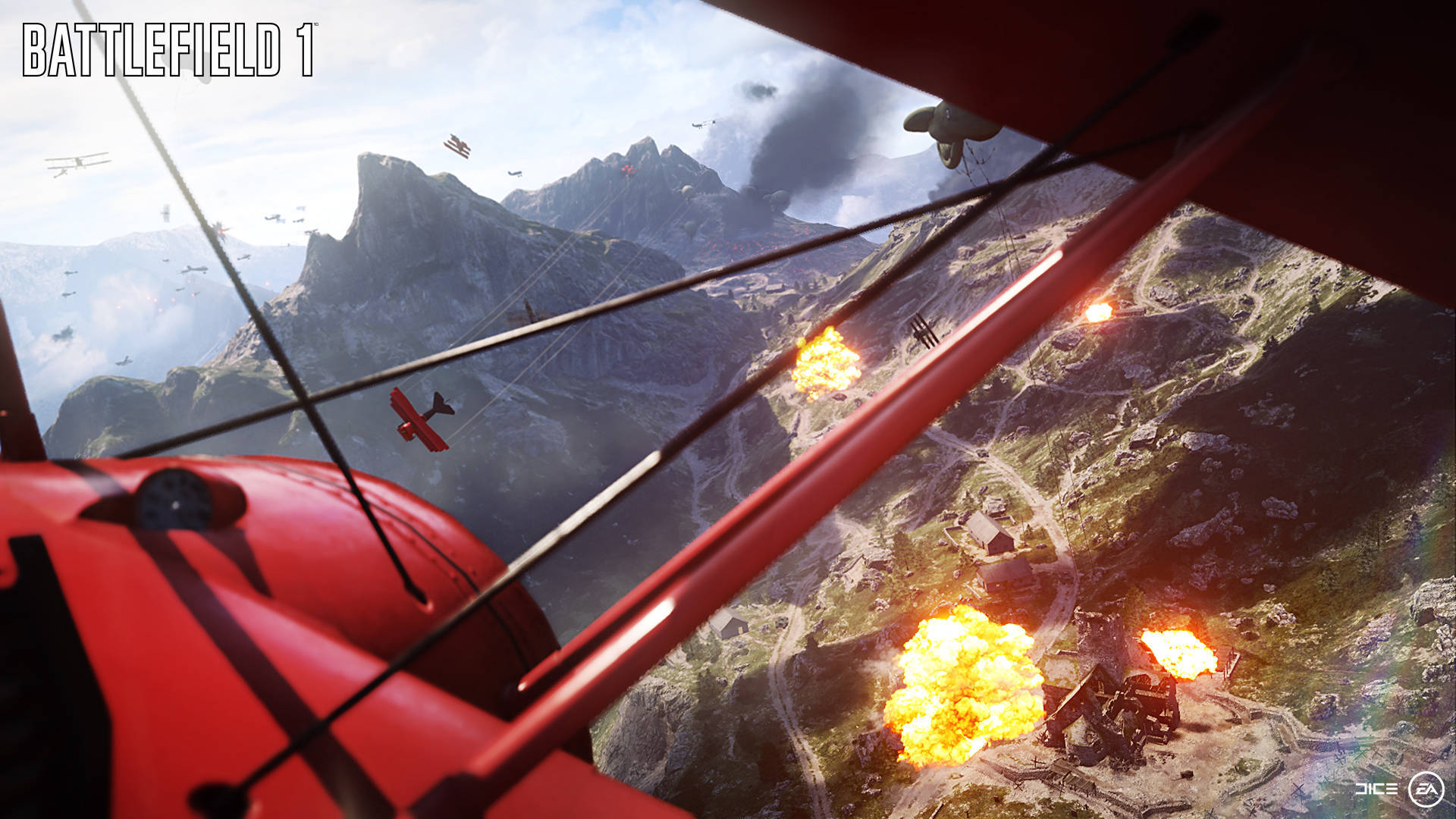 Battlefield 1, red biplane, cockpit view, Full HD Desktop Wallpaper
