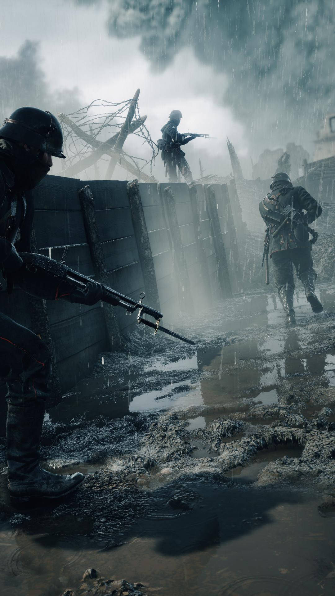Battlefield 1, trench warfare, rain-soaked war-torn battlefield, Full HD Phone Wallpaper