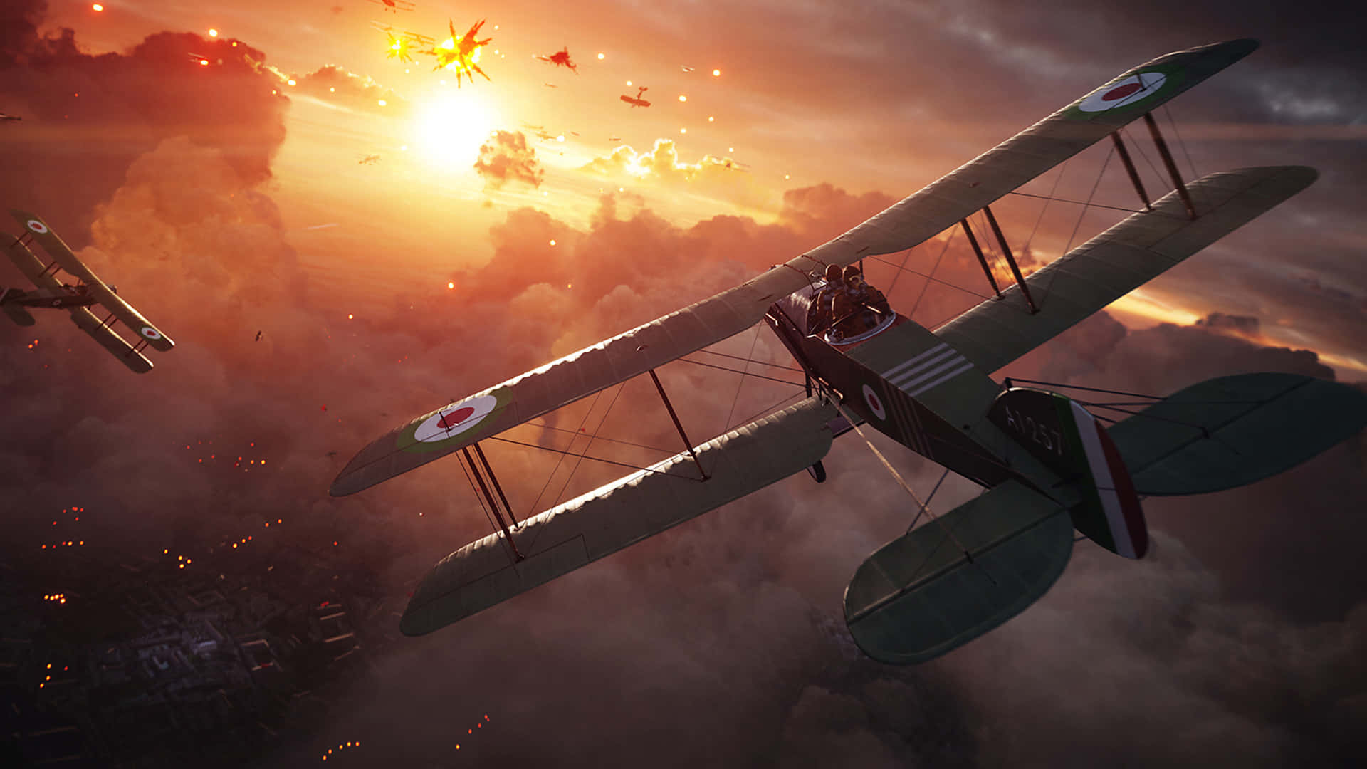 Battlefield 1, biplanes, fiery sunset, Full HD Desktop Wallpaper