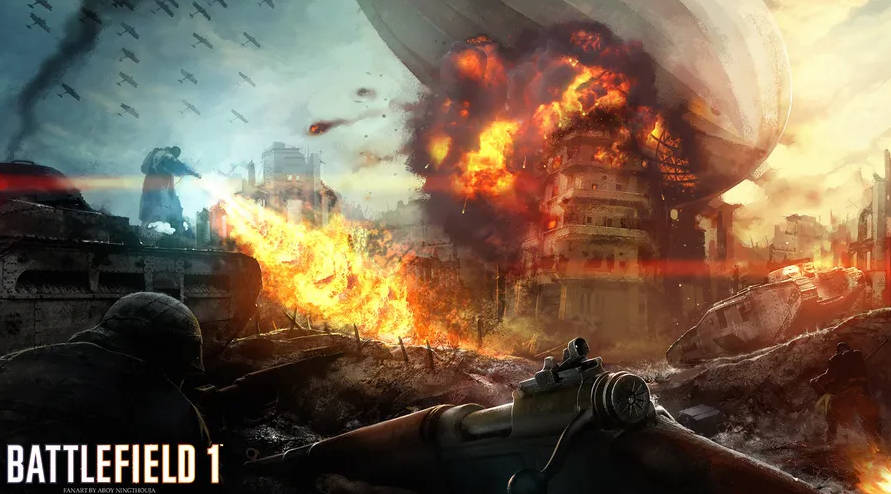 Battlefield 1, airship, explosion, SD Desktop Wallpaper