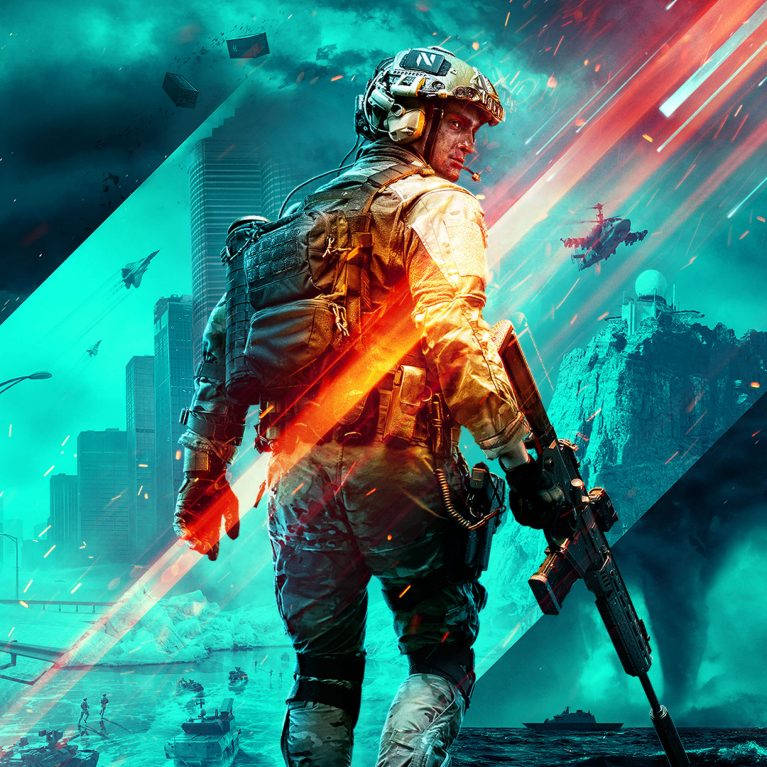 Battlefield 2042, neon-lit warzone, flying drones, SD Desktop Wallpaper