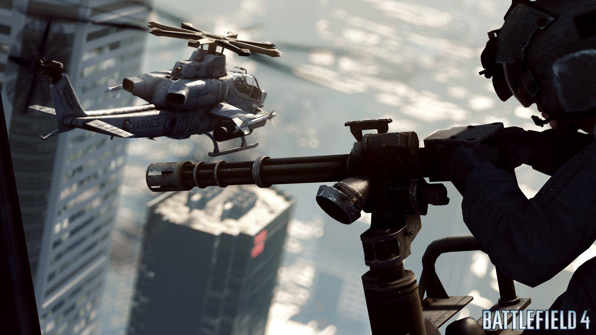 Battlefield 4 City, Marine helicopter, heavy machine gun, Full HD Desktop Wallpaper