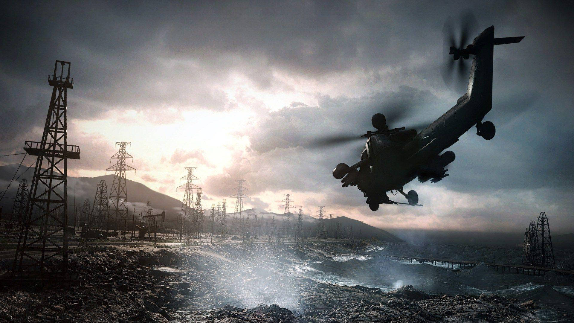 Battlefield 4 City, military helicopter, industrial wasteland, Full HD Desktop Wallpaper