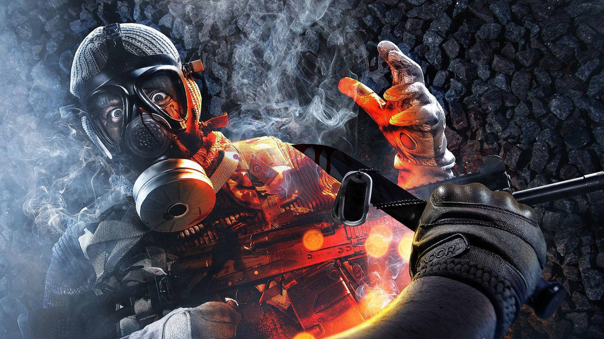 Battlefield 4 City, gas mask, smoking rifle, Full HD Desktop Wallpaper