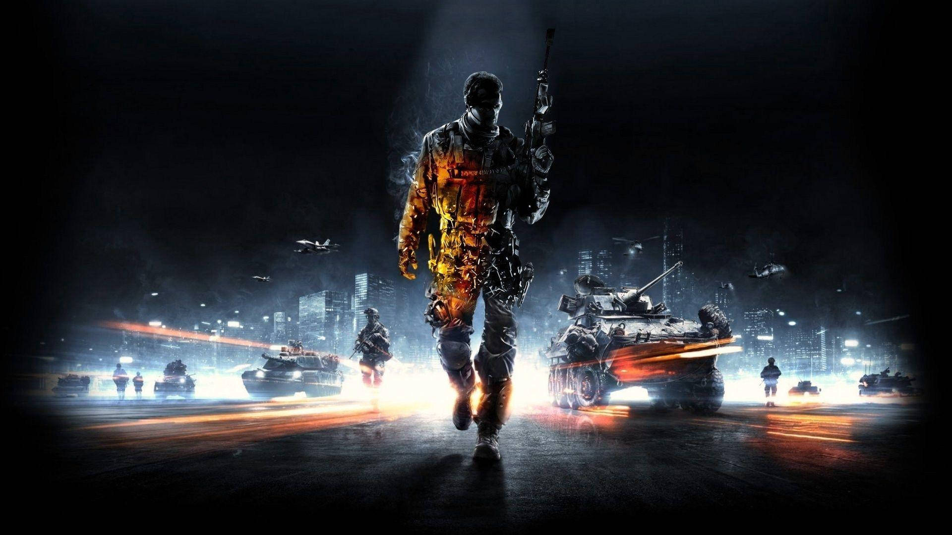 Battlefield 4 City, neon-lit warzone, tanks, Full HD Desktop Wallpaper