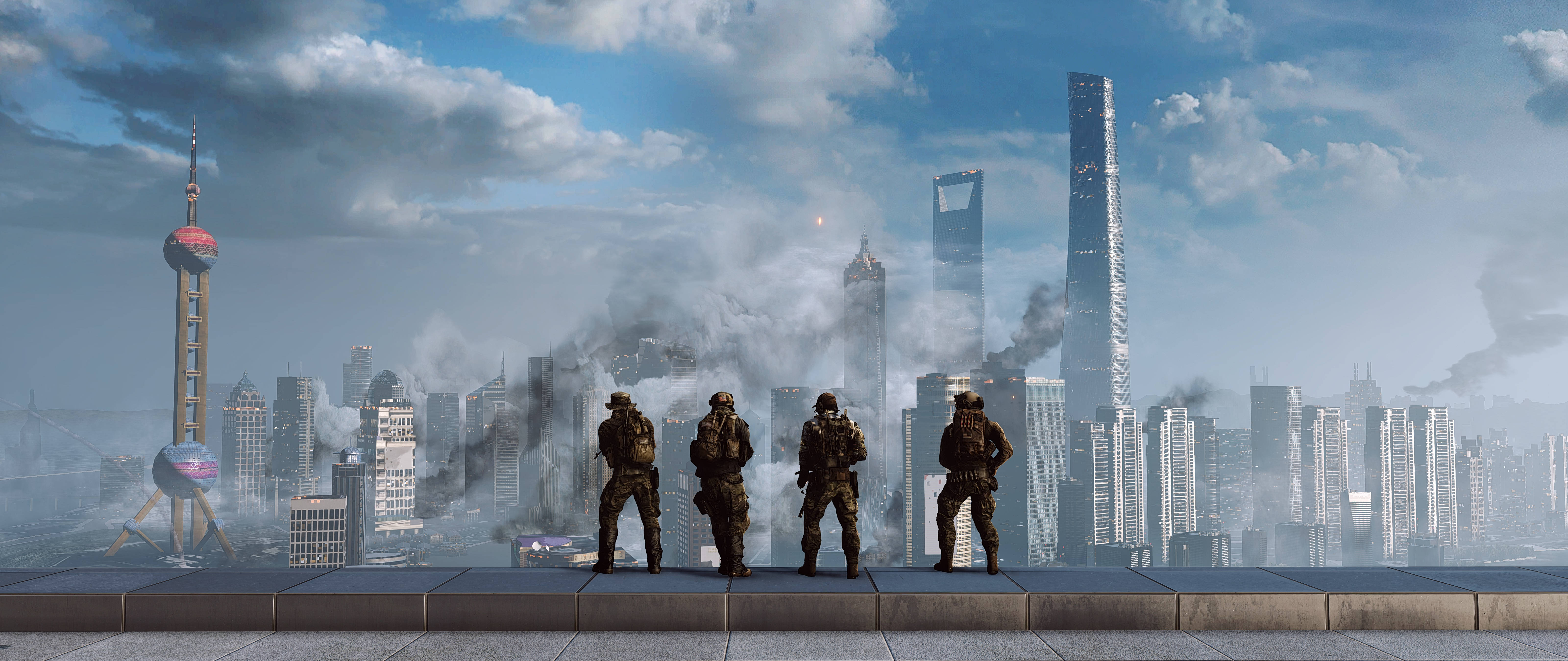Battlefield 4 City, rooftop, smoky futuristic cityscape, 5K Desktop Wallpaper