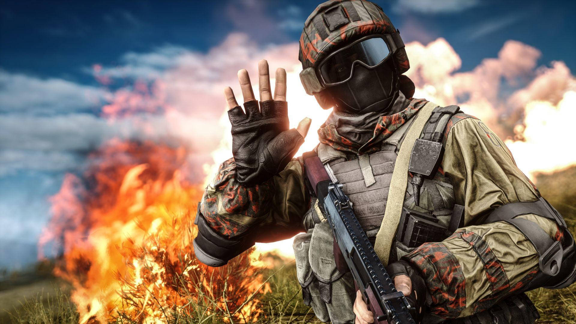 Battlefield 4, city chaos, soldier in full combat gear, Full HD Desktop Wallpaper