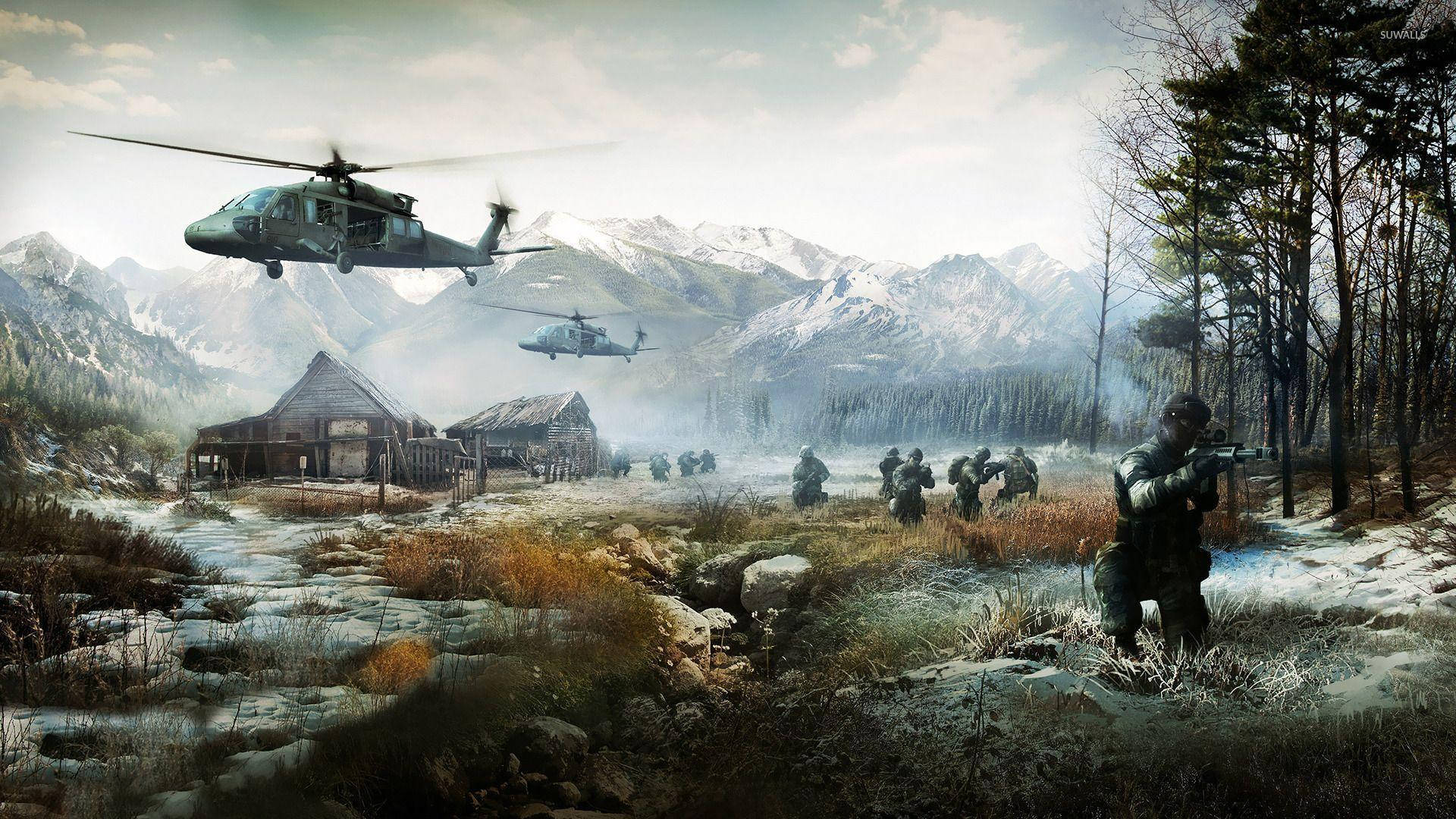 Battlefield 4 City, snowy terrain, rustic cabins, Full HD Desktop Wallpaper