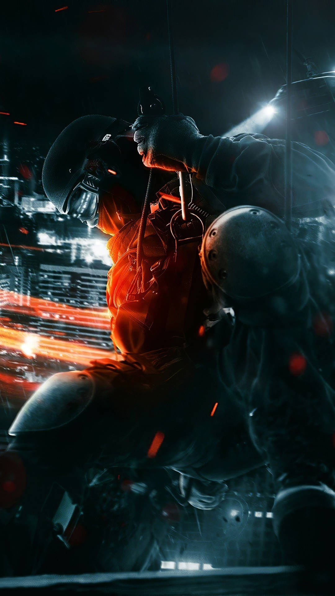 Battlefield 4, rappelling soldier, glowing red gear, Full HD Phone Wallpaper