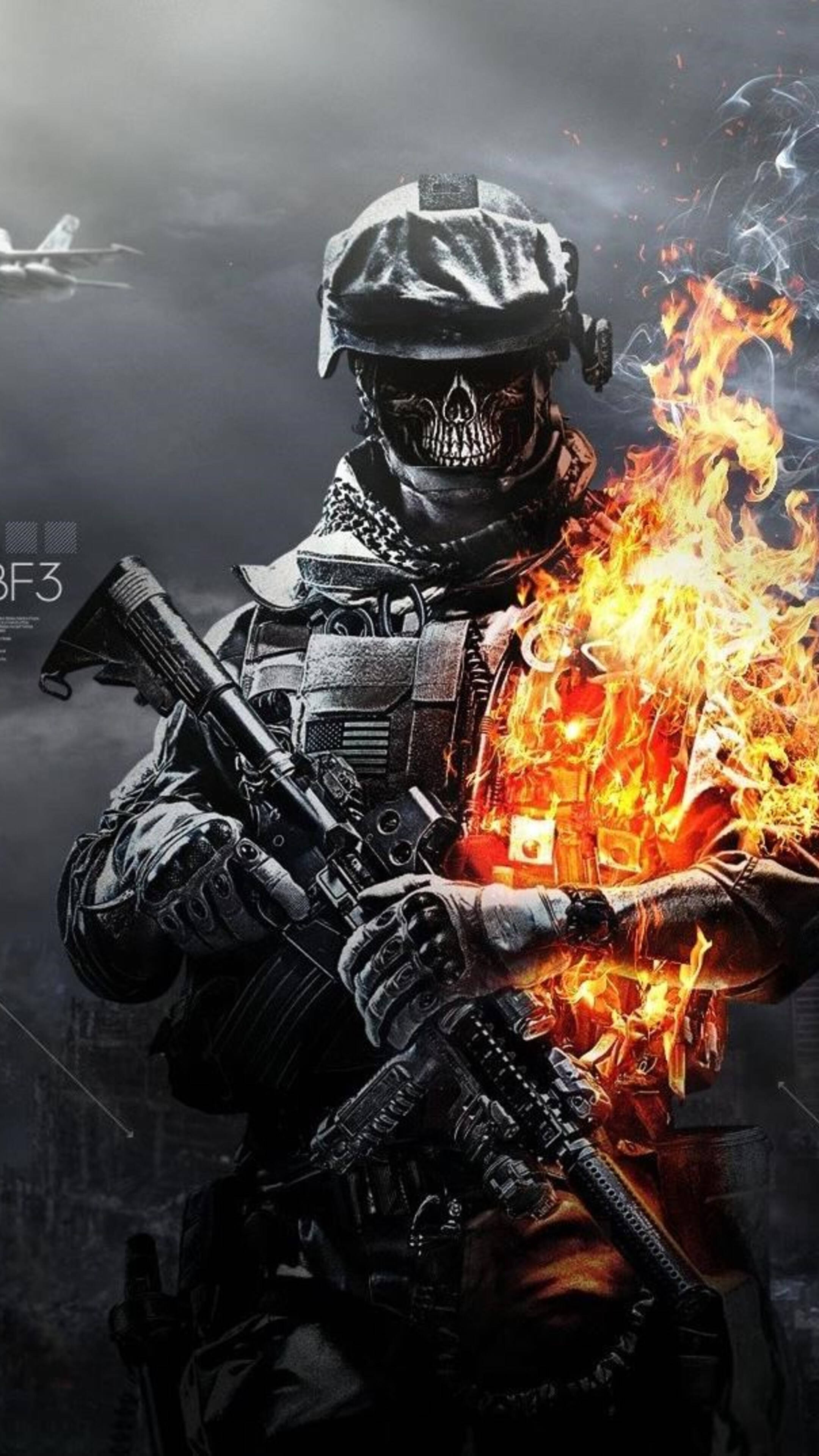 Battlefield 4, skull mask, rifle, 4K Phone Wallpaper