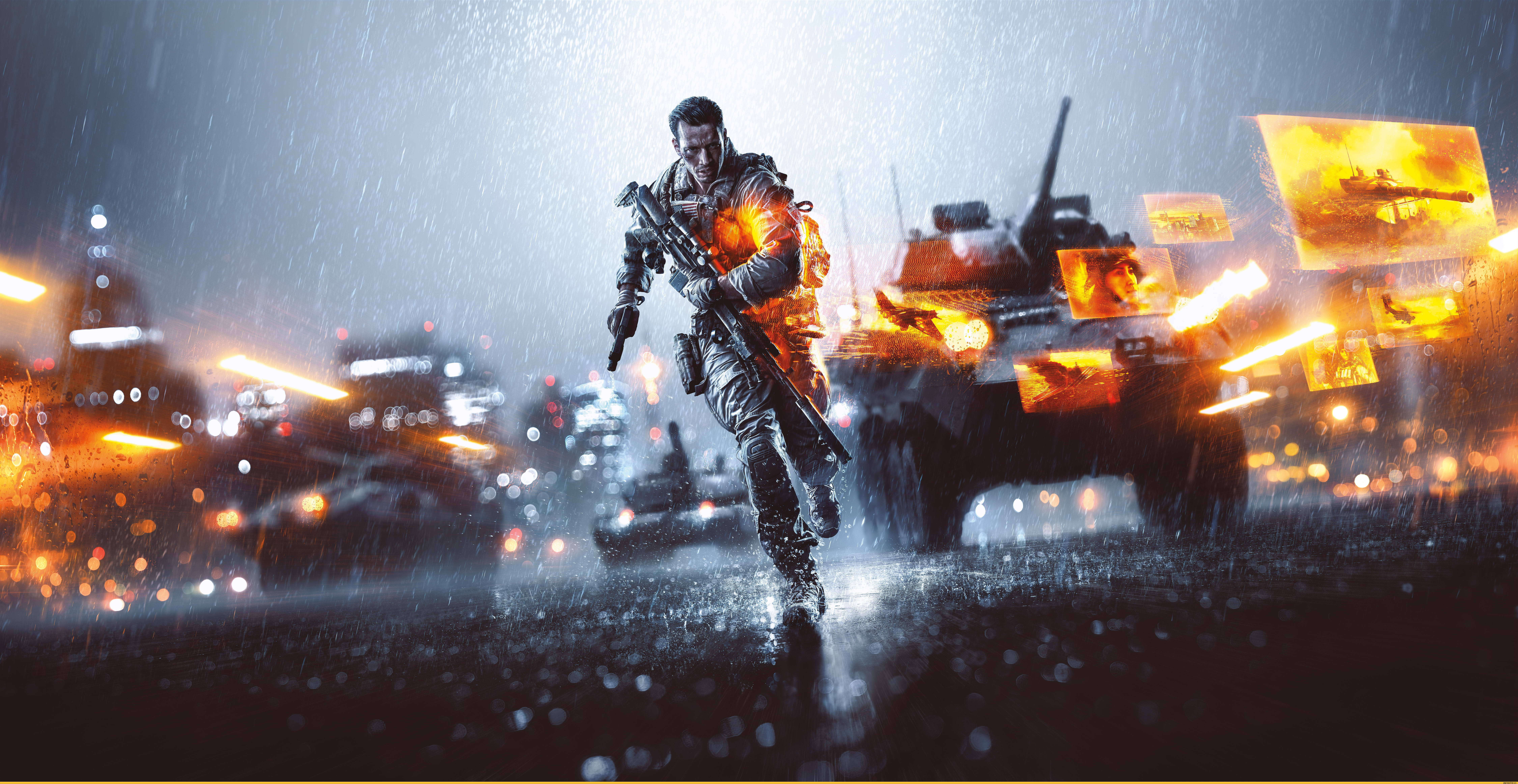 Battlefield 4, soldier, rain-soaked urban battlefield, 8K Desktop Wallpaper