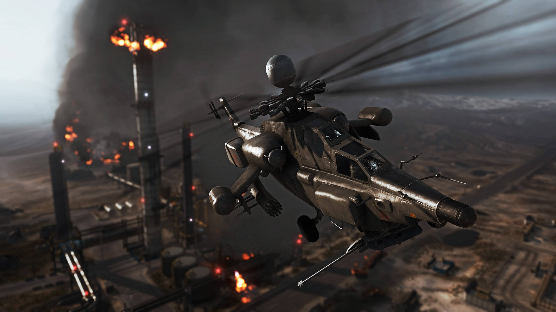 Battlefield 4, military helicopter, burning industrial complex, Full HD Desktop Wallpaper