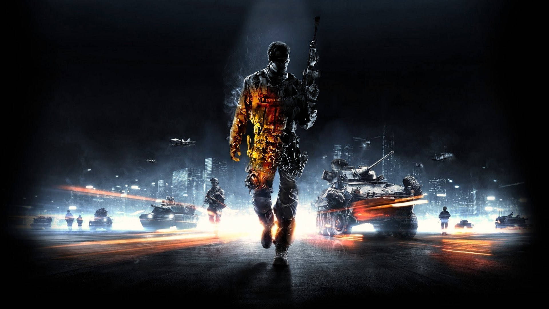 Battlefield 4, neon-lit warzone, rain-slicked city streets, Full HD Desktop Wallpaper