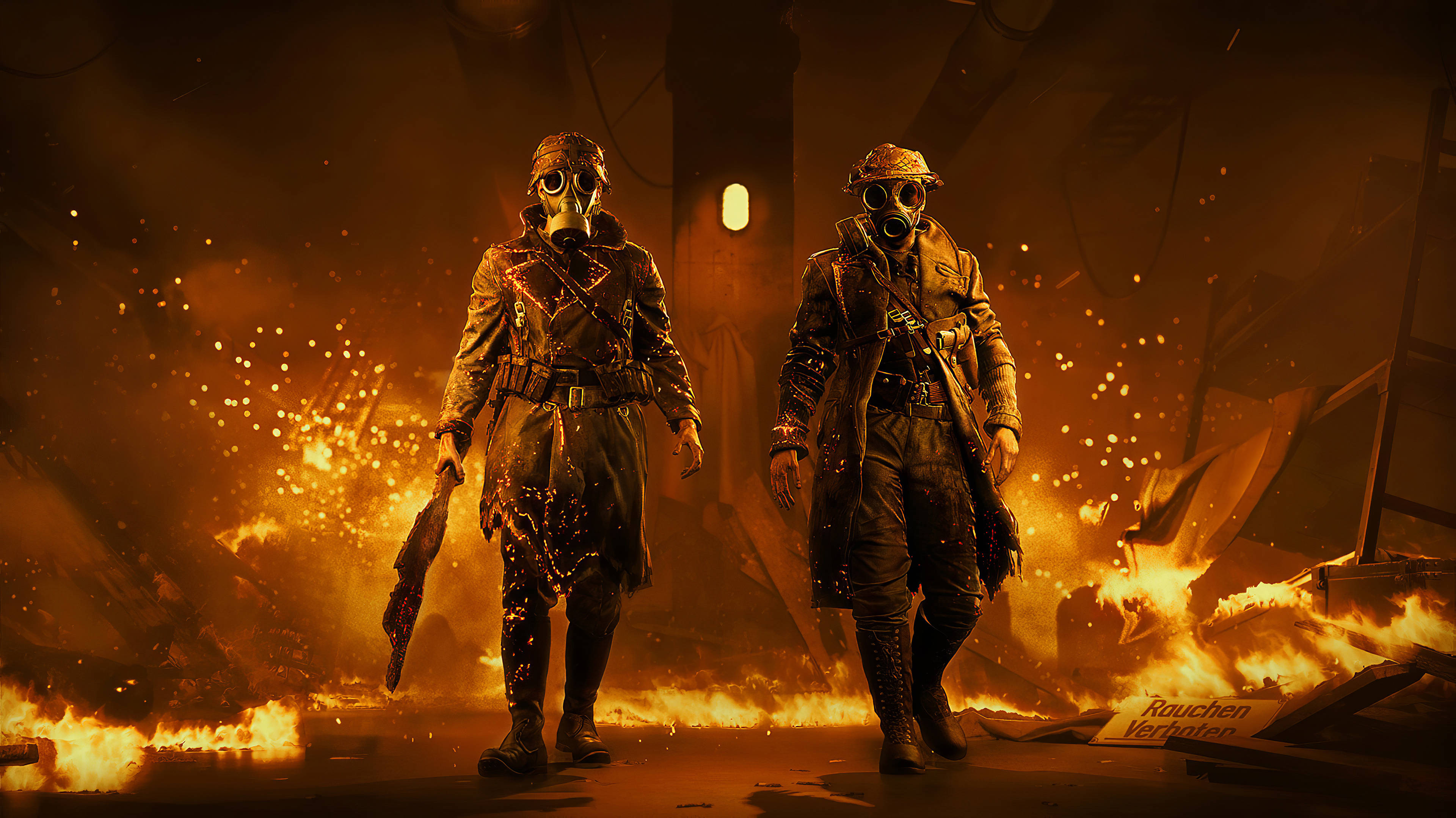 Battlefield 5, 4K, gas-masked soldiers, 4K Desktop Wallpaper