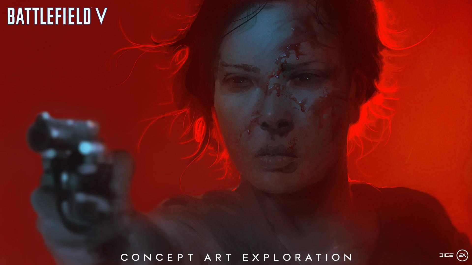 Battlefield 5, red female soldier, pistol, Full HD Desktop Wallpaper