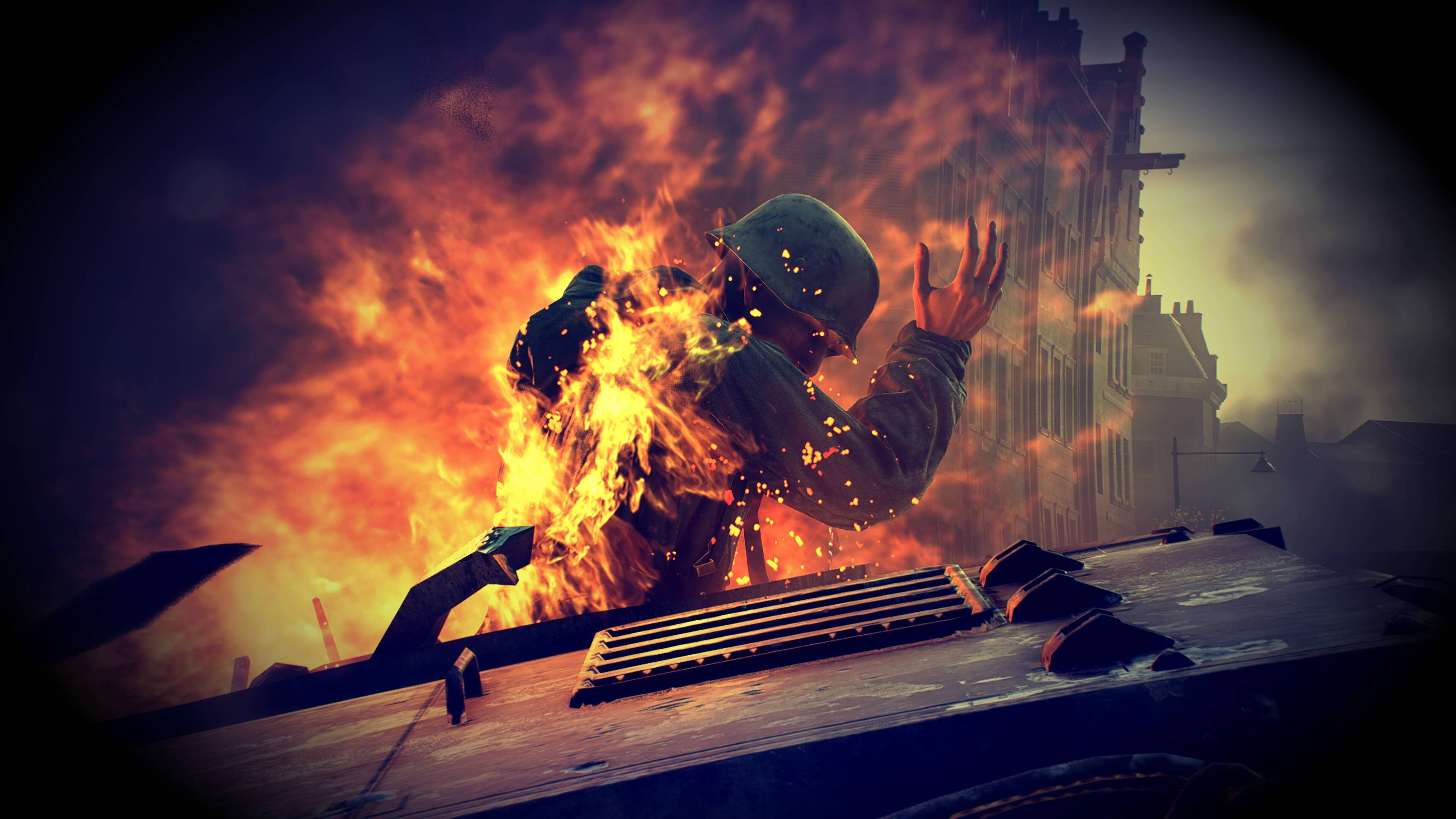 Battlefield 5, soldier, flames, 4K Desktop Wallpaper