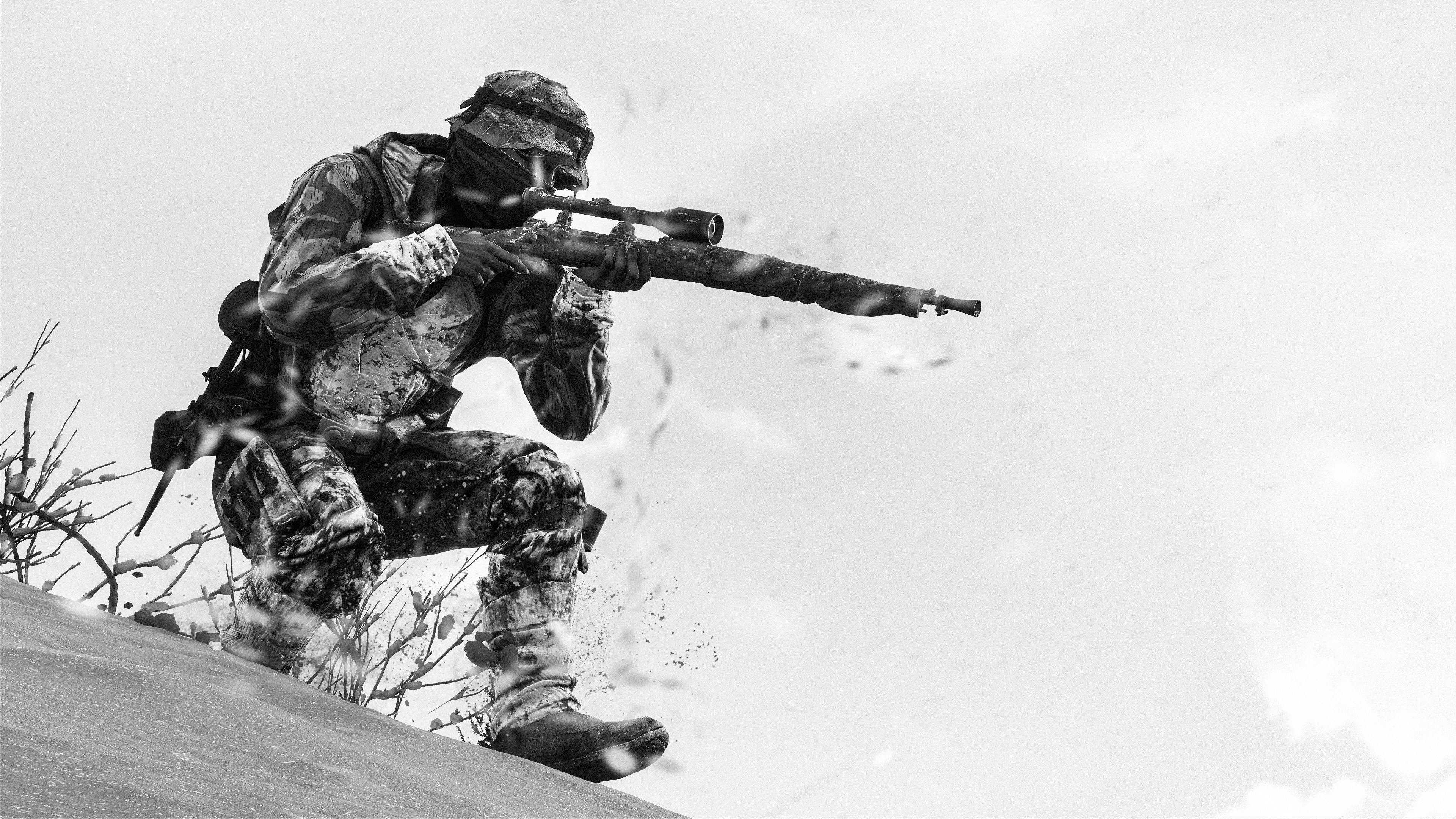Battlefield 5, sniper hill, snowy slope, 4K Desktop Wallpaper