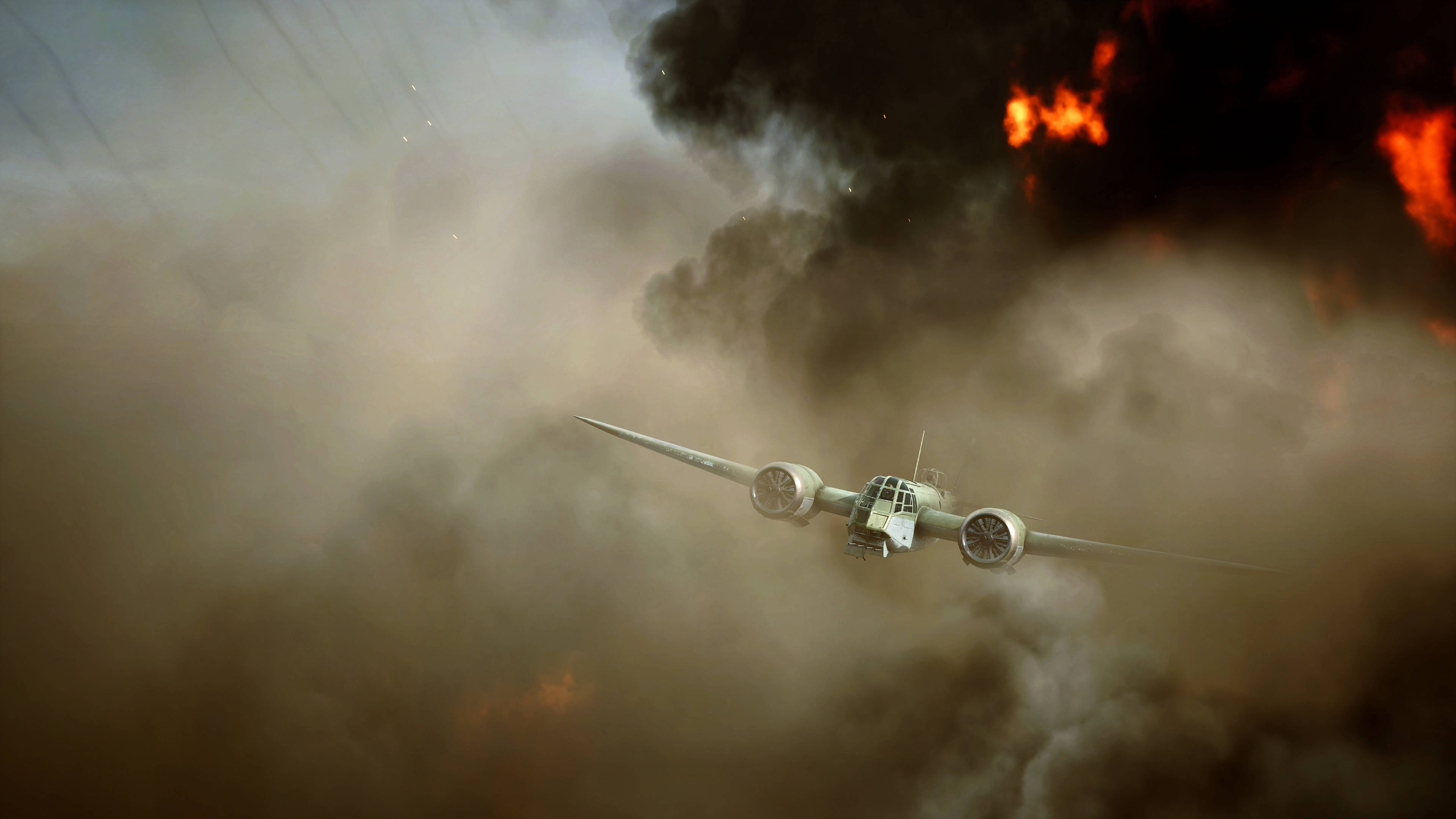 Battlefield 5, vintage bomber aircraft, explosions, 4K Desktop Wallpaper