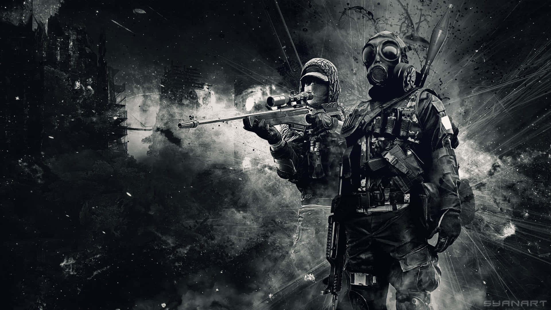 Battlefield Desktop, gas mask, combat gear, Full HD Desktop Wallpaper