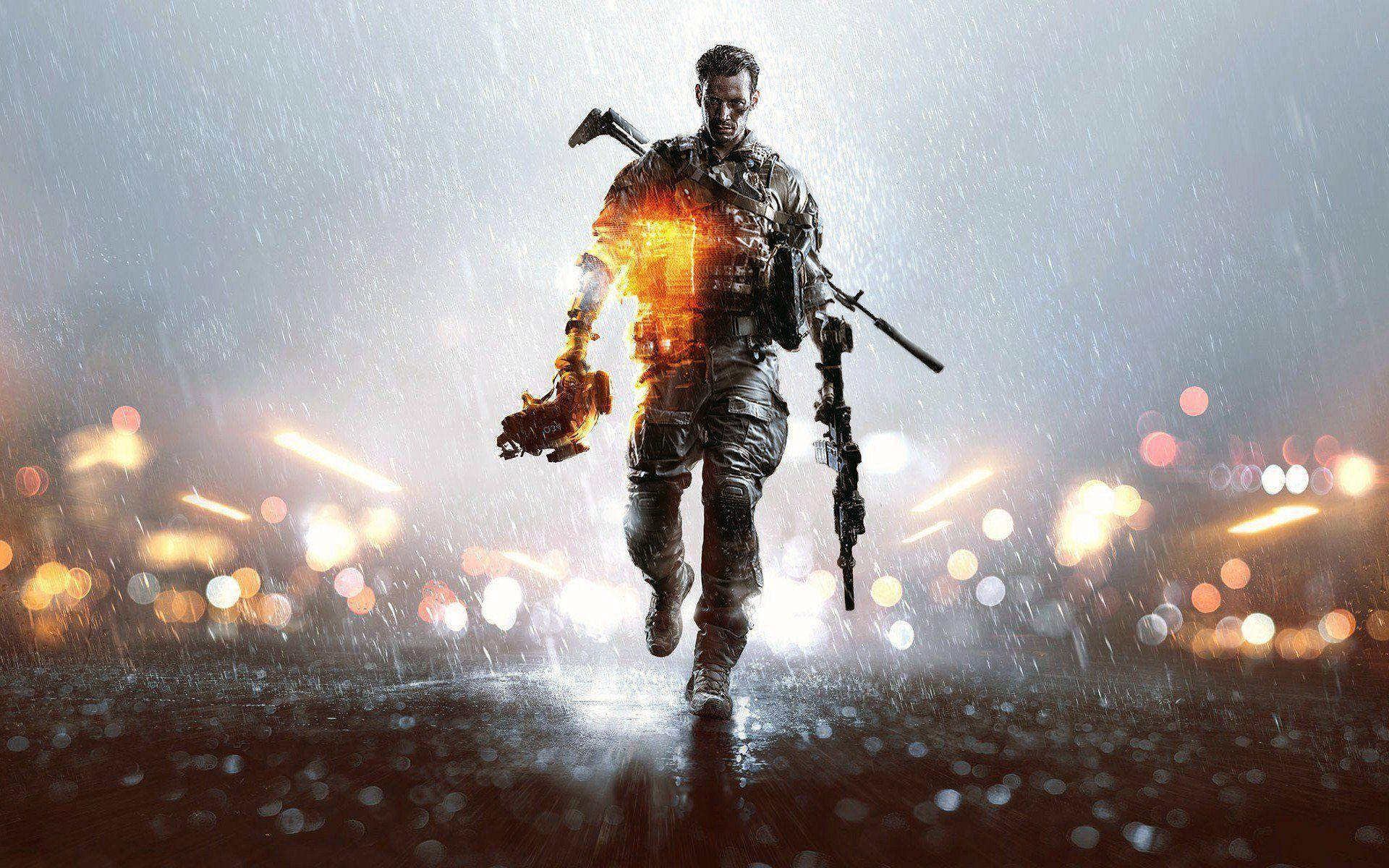 Battlefield 4, neon-lit urban street, glowing bokeh lights, Full HD Desktop Wallpaper
