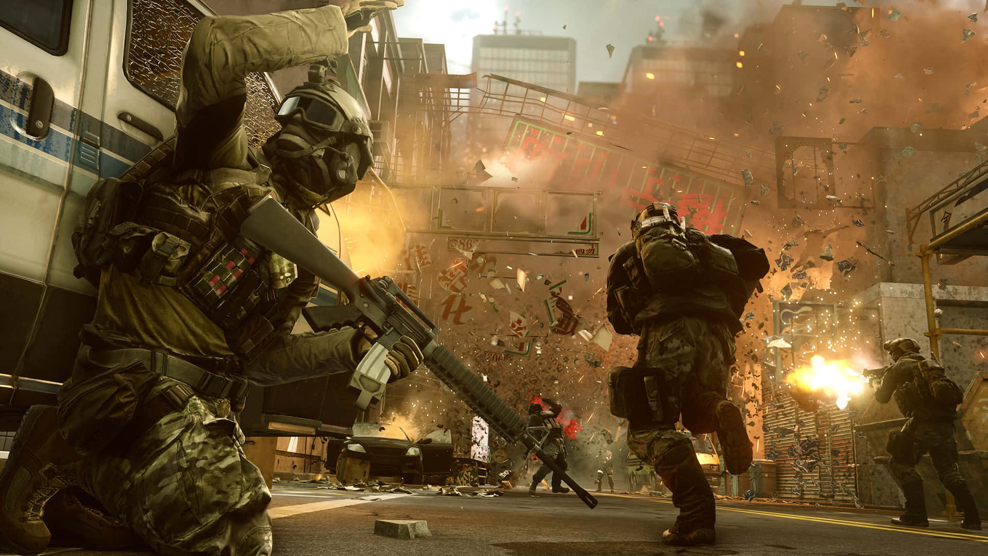 Battlefield Desktop, tactical gear, crumbling urban street, Full HD Desktop Wallpaper