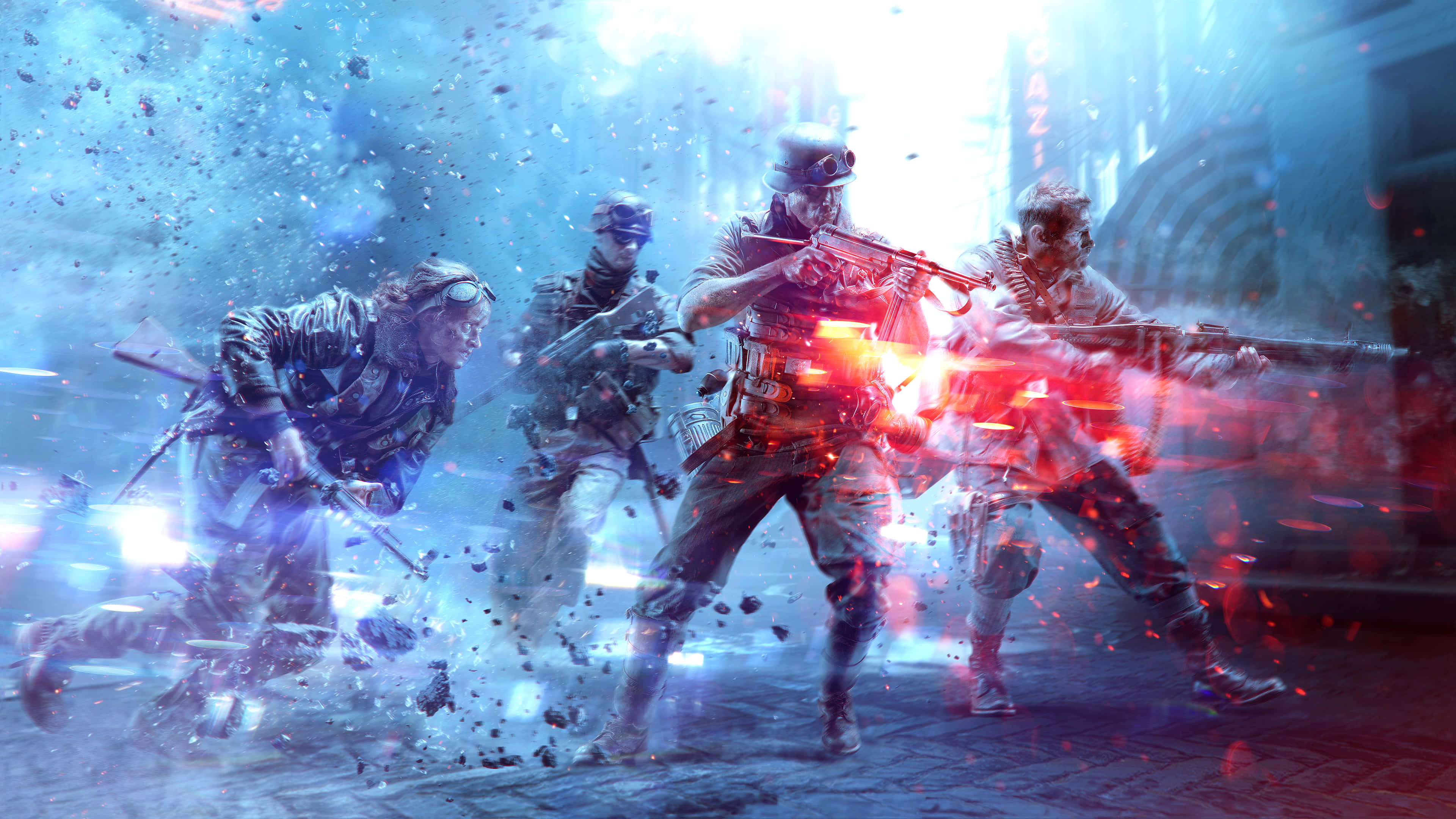 Battlefield Desktop, futuristic gear, neon-lit urban battlefield, 4K Desktop Wallpaper