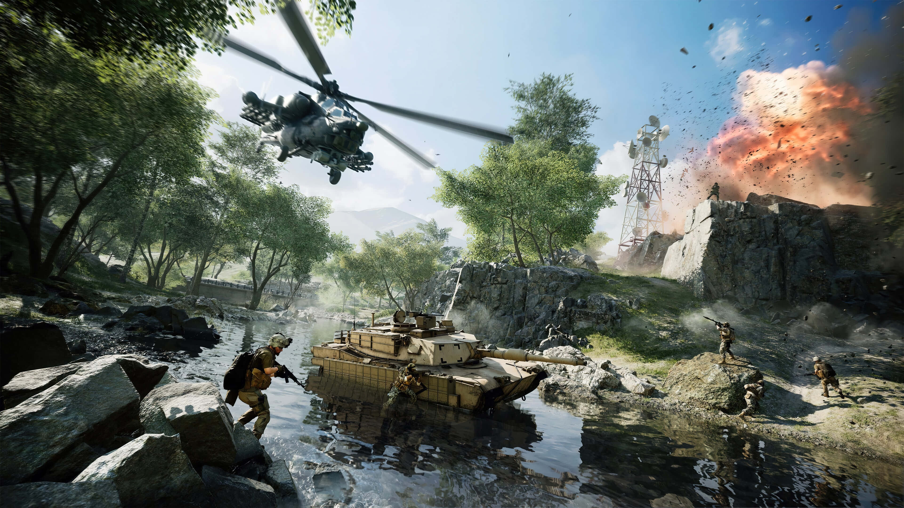 Battlefield Desktop, tank, soldiers, 4K Desktop Wallpaper