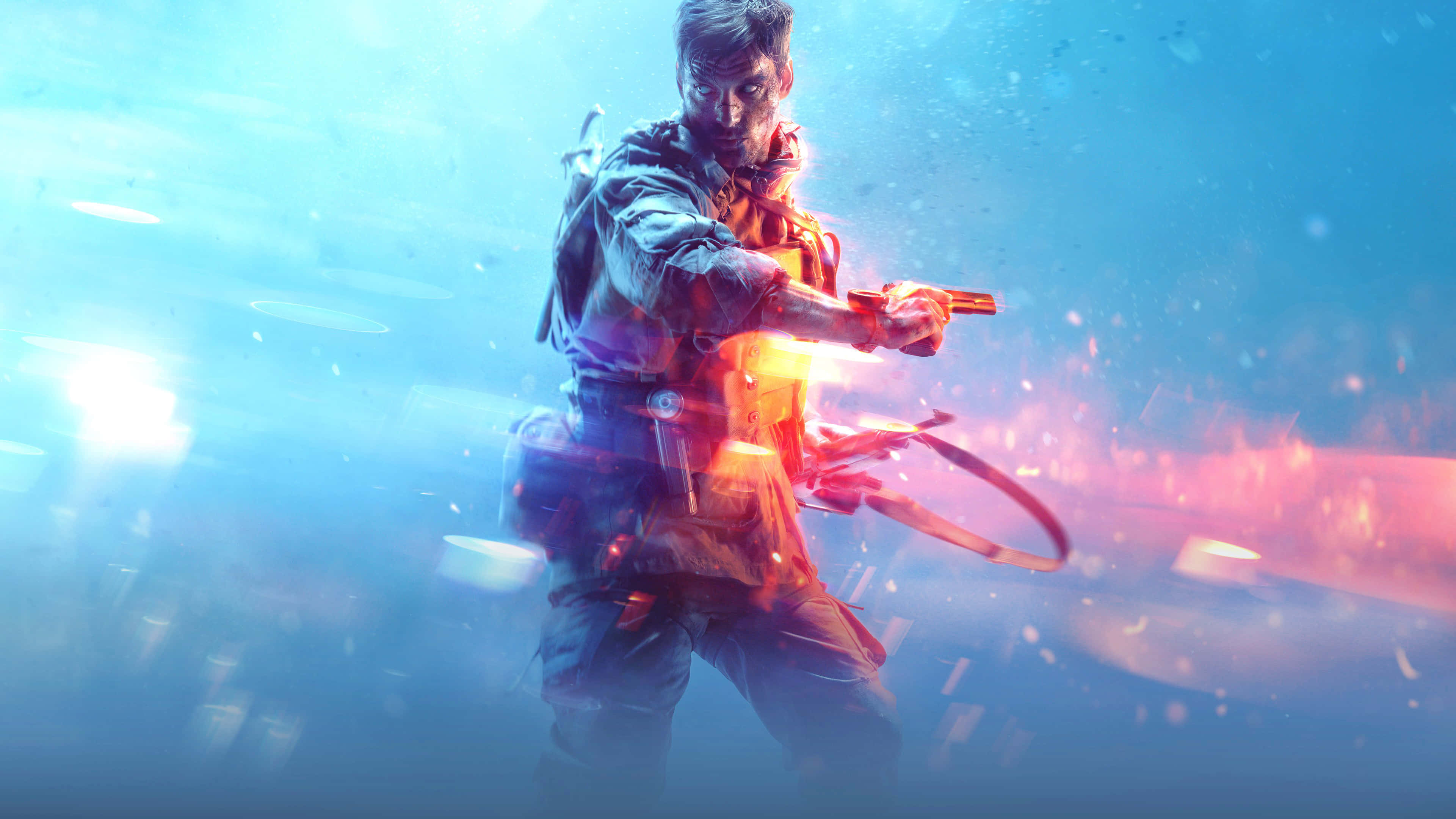 Battlefield Desktop, soldier, glowing weapon, 4K Desktop Wallpaper