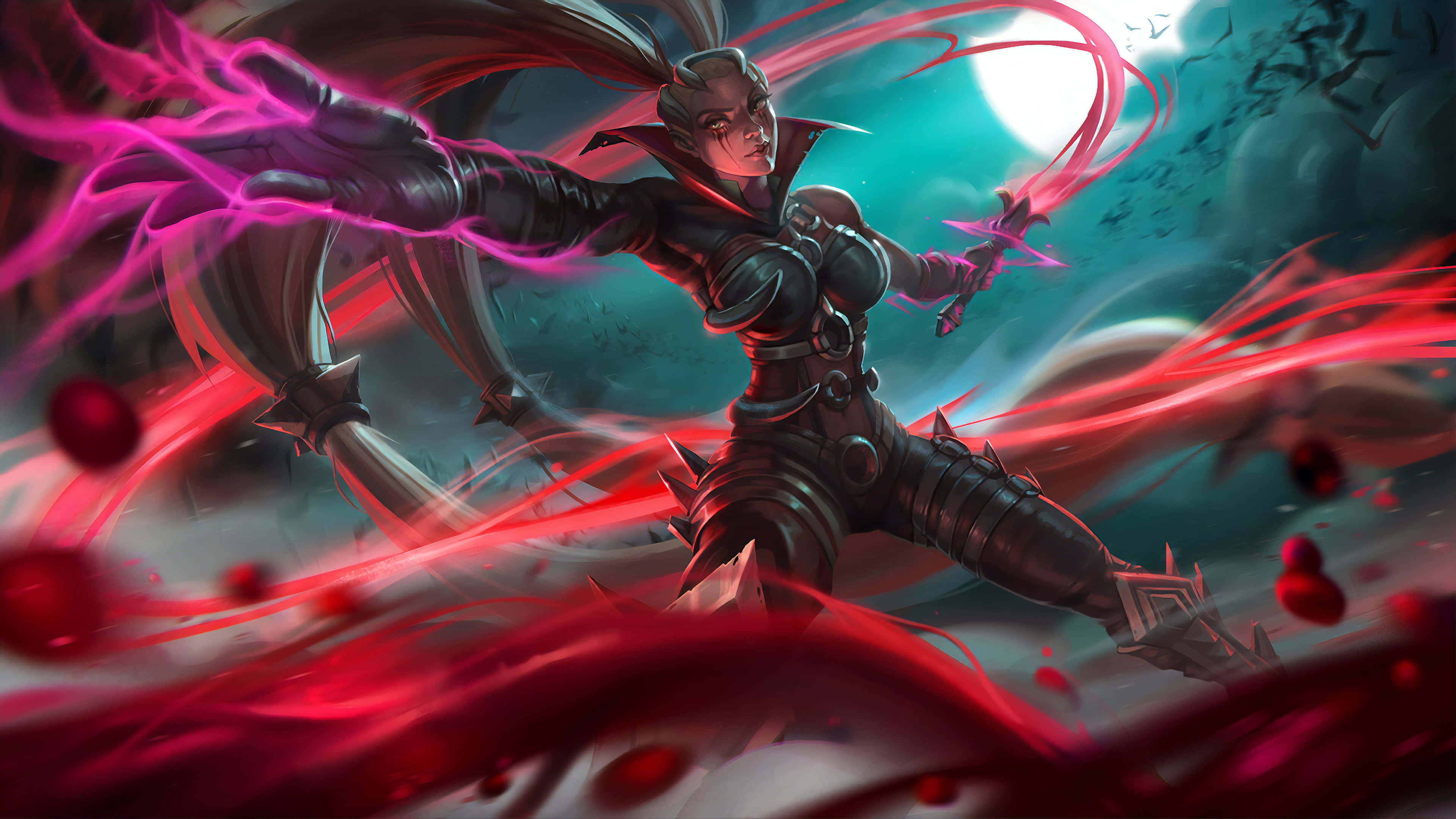 dark-armored warrior, crimson energy, mystical, moonlit battlefield, 4K Desktop Wallpaper