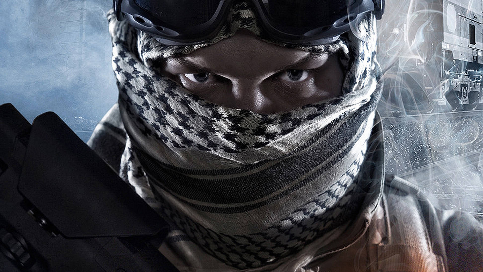 Battlefield, mercenary character, patterned scarf, Full HD Desktop Wallpaper